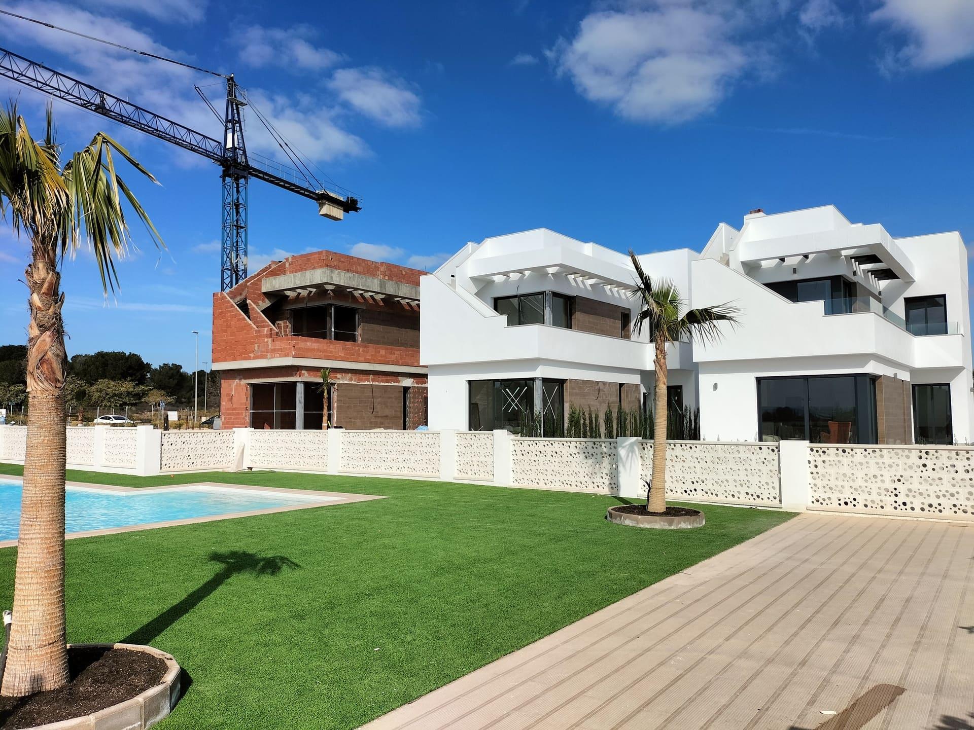 Flooring and wall finish in open-plan living area, new-build villa, Pinar de Campoverde