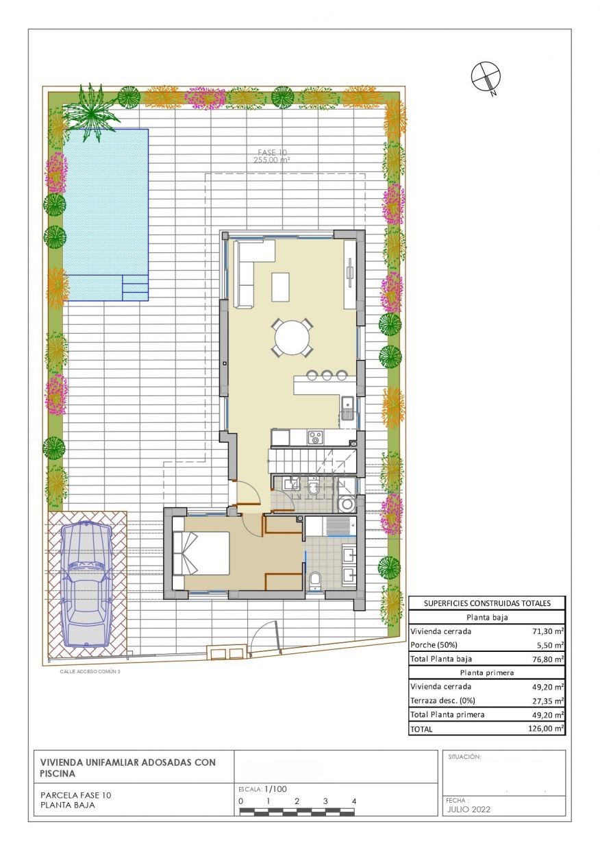Floor plan of 3-bedroom new-build villa on 255 m2 plot, Pinar de Campoverde