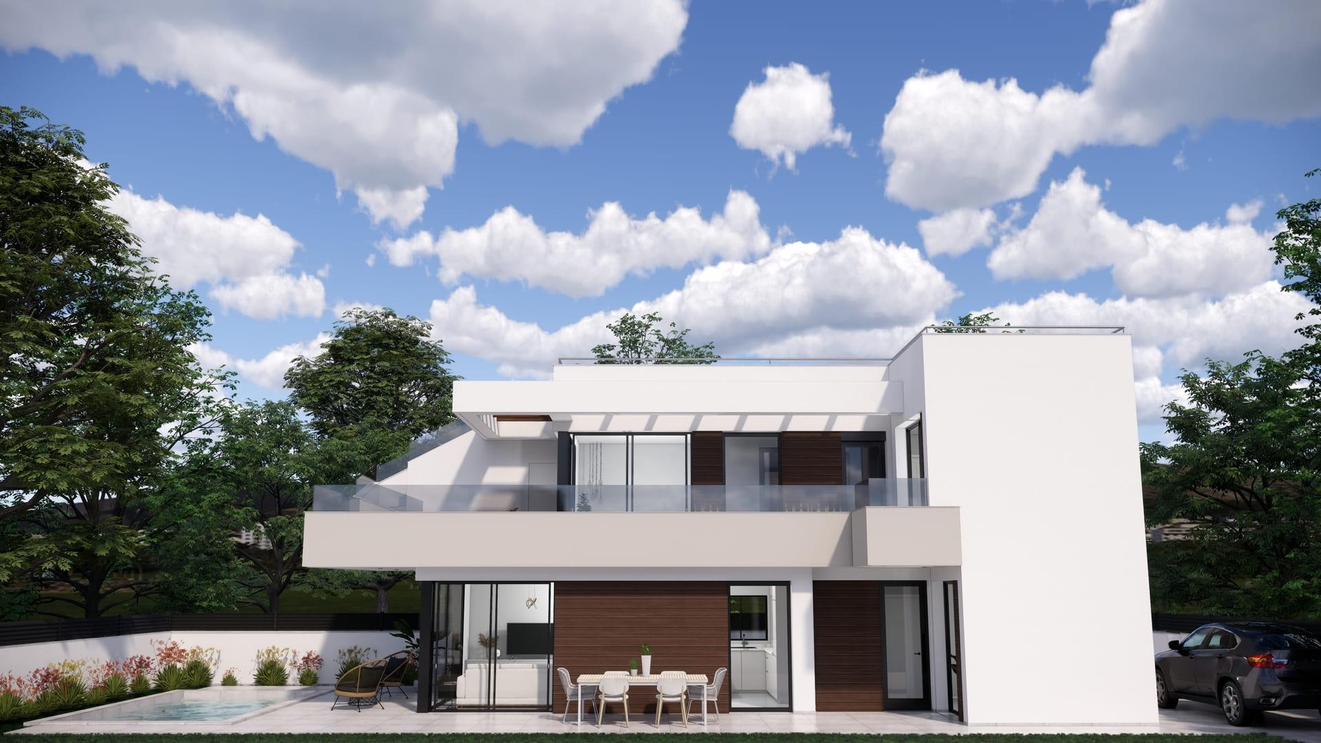 Kitchen showing fitted units and worktops in new-build villa, Pinar de Campoverde