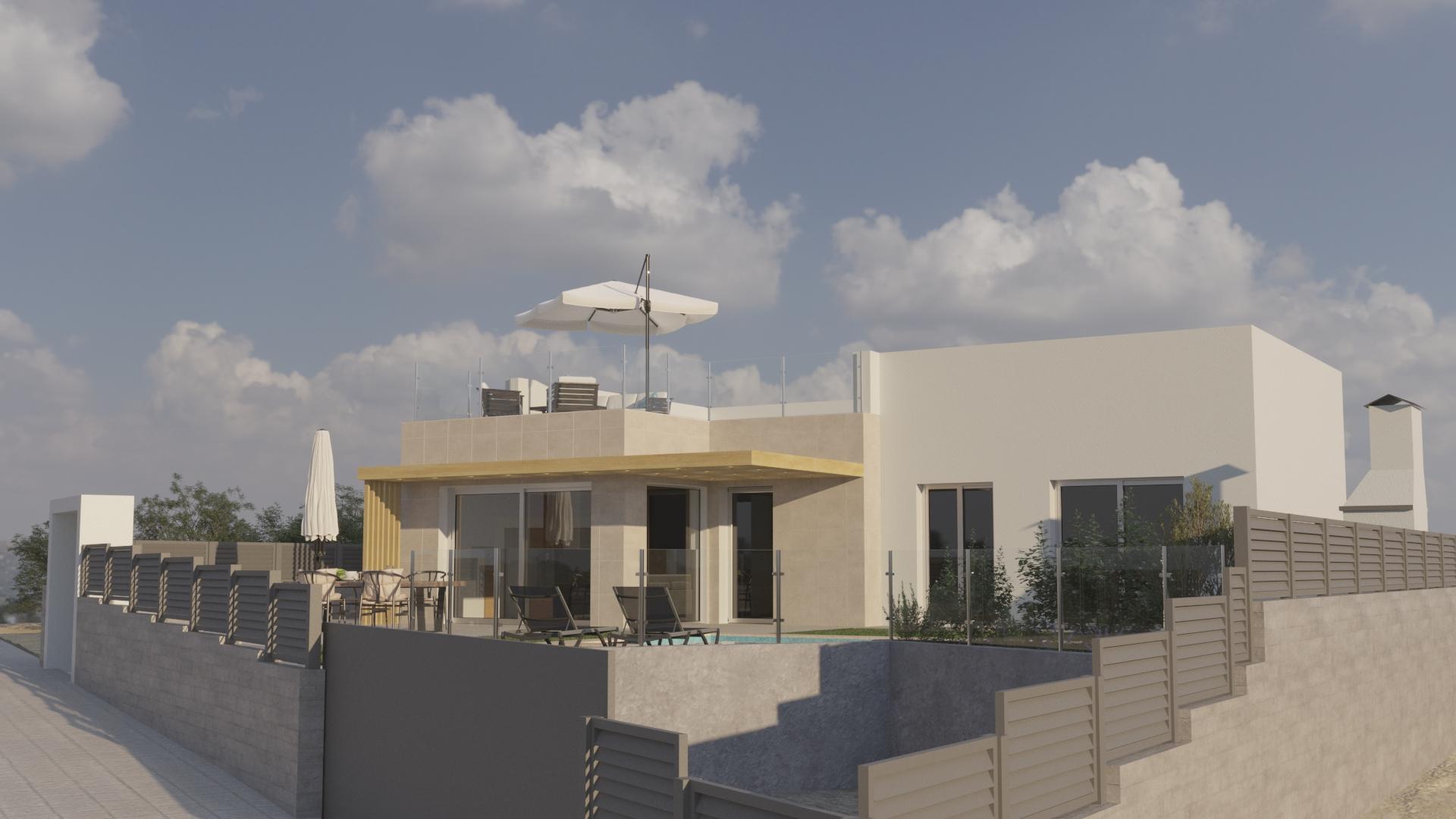 Street approach and entrance to new-build villa in La Alberca, Polop