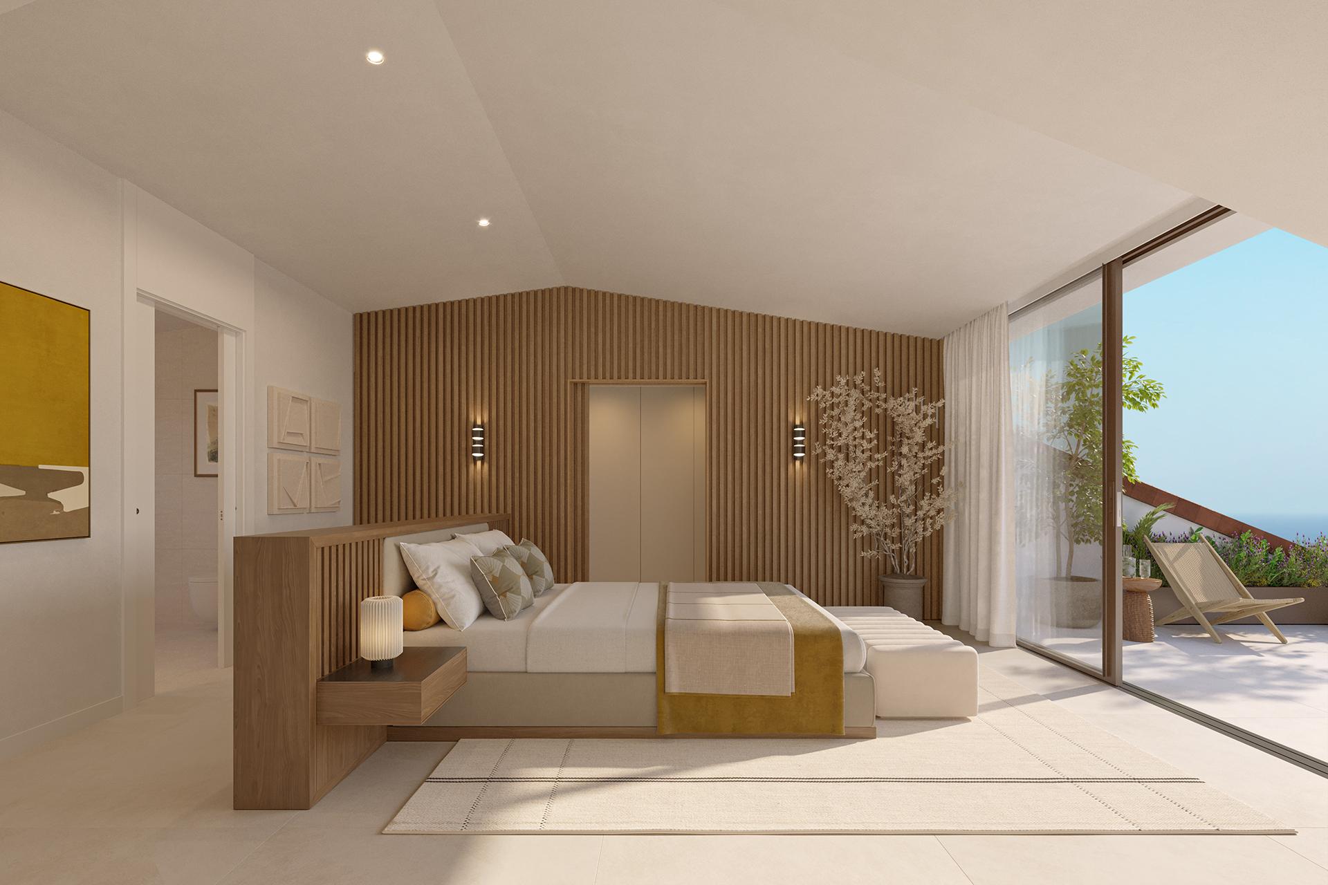 Private solarium on sixth floor with open sky above, new-build penthouse, La Perla, Benalmádena