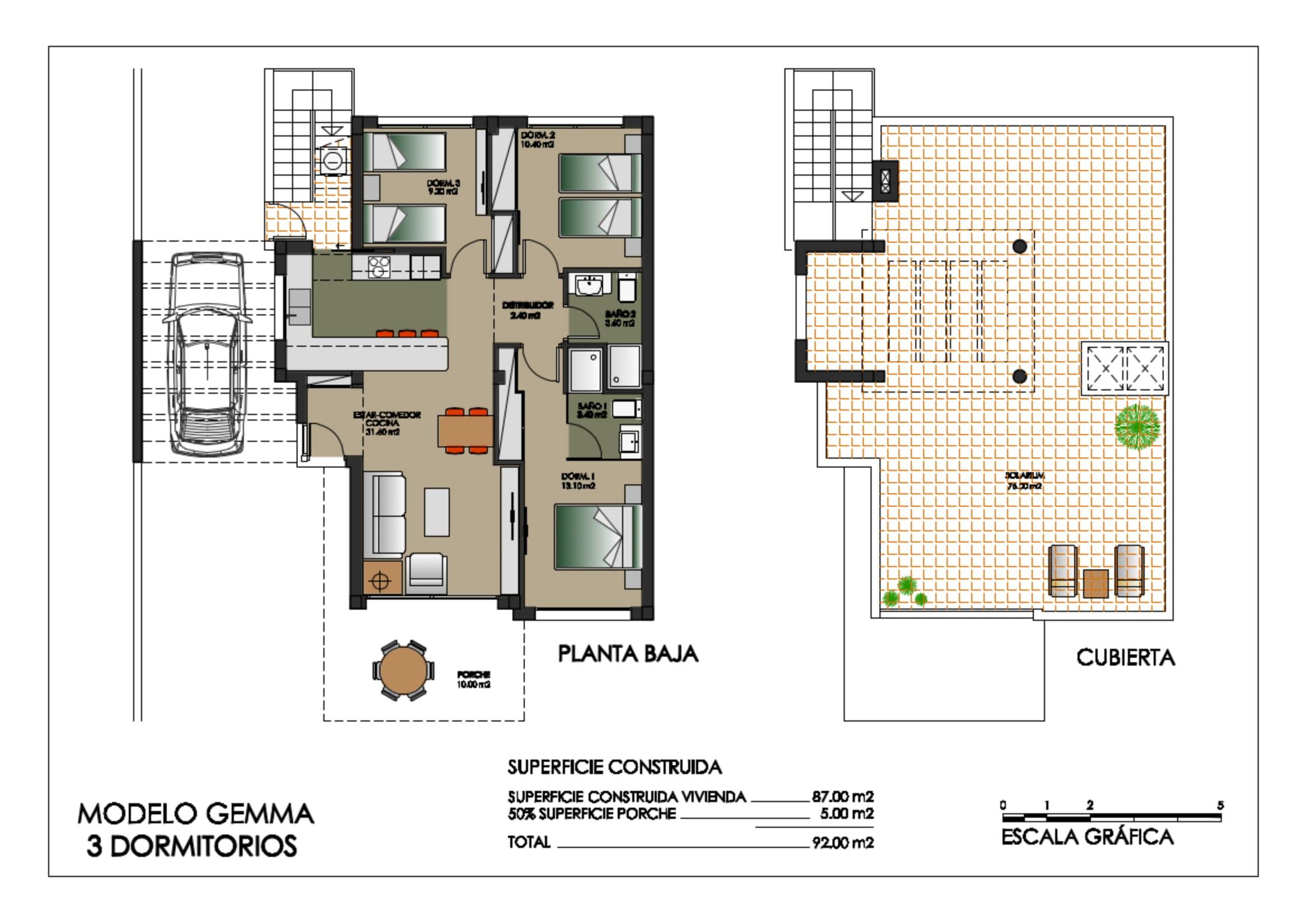 Floor plan of 3-bedroom, 3-bathroom villa on 350m2 plot, Bellavista, San Miguel De Salinas