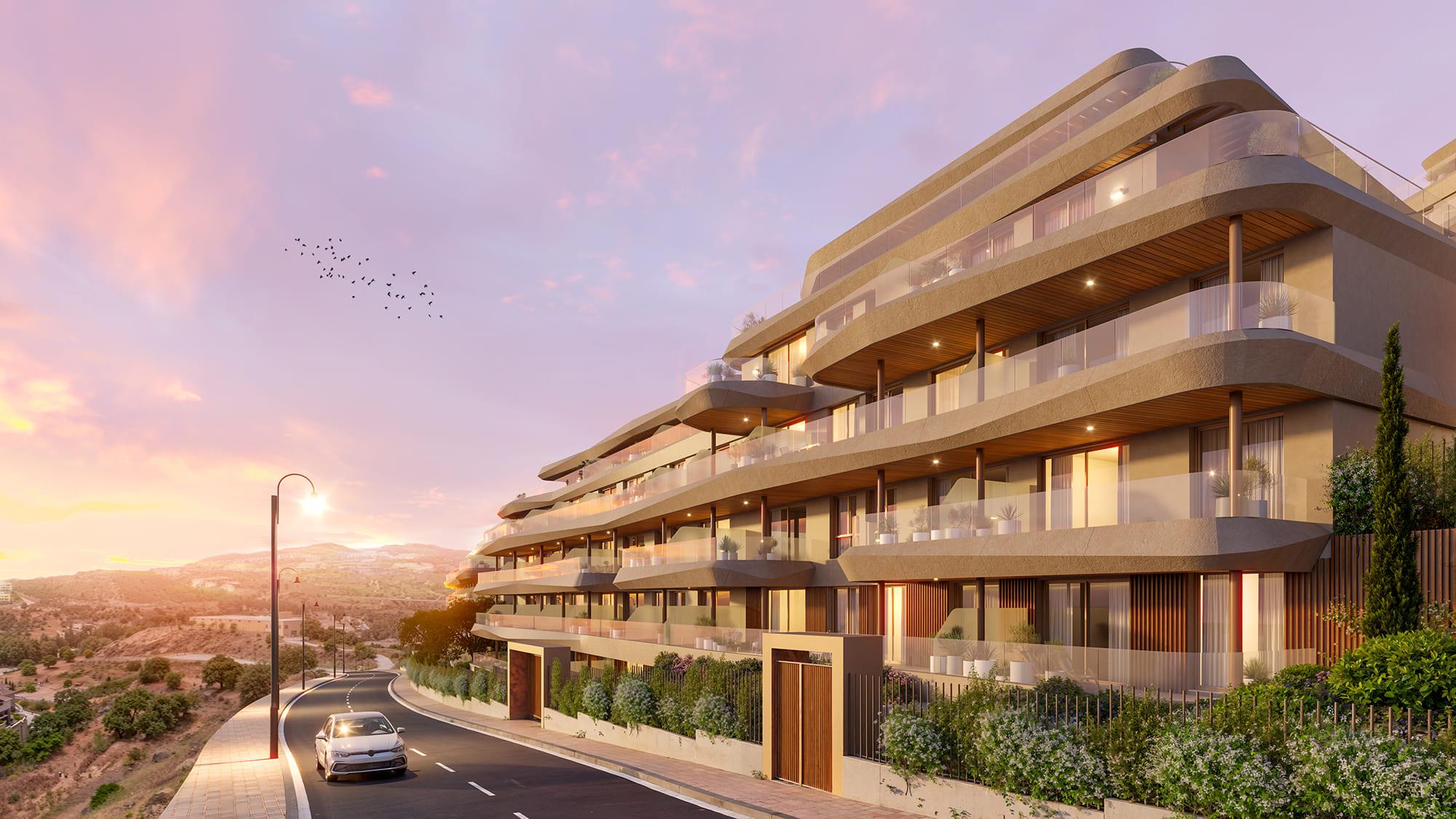 Development entrance and exterior landscaping, La Cala de Mijas