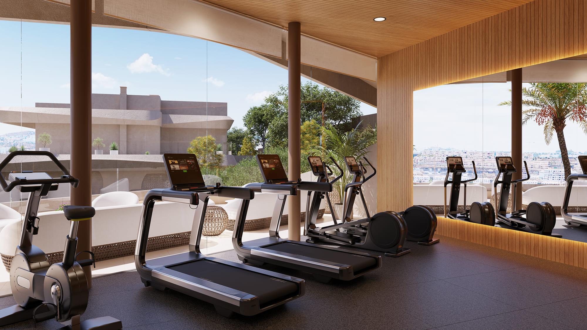 Show apartment kitchen with integrated appliances in new-build development, La Cala de Mijas