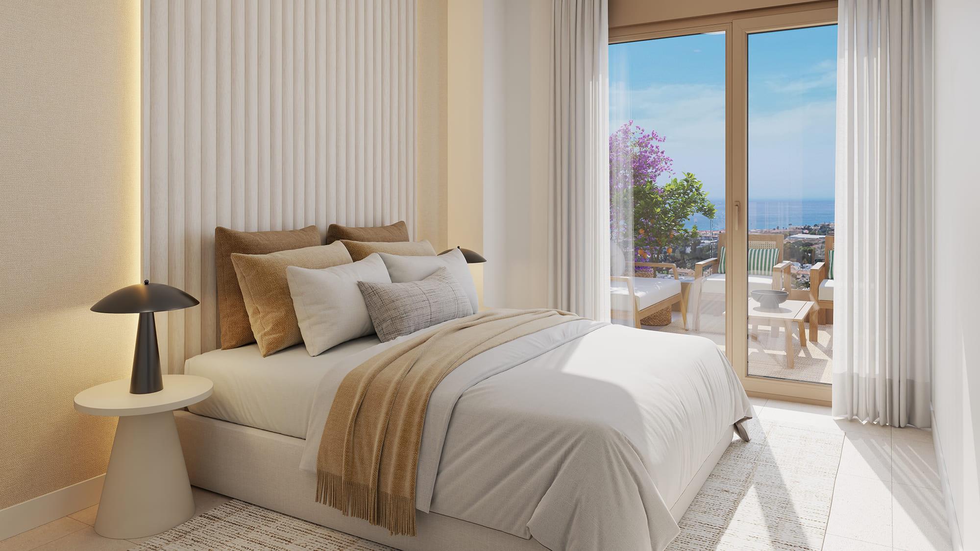 Terrace railing and open aspect from second-floor apartment, La Cala de Mijas