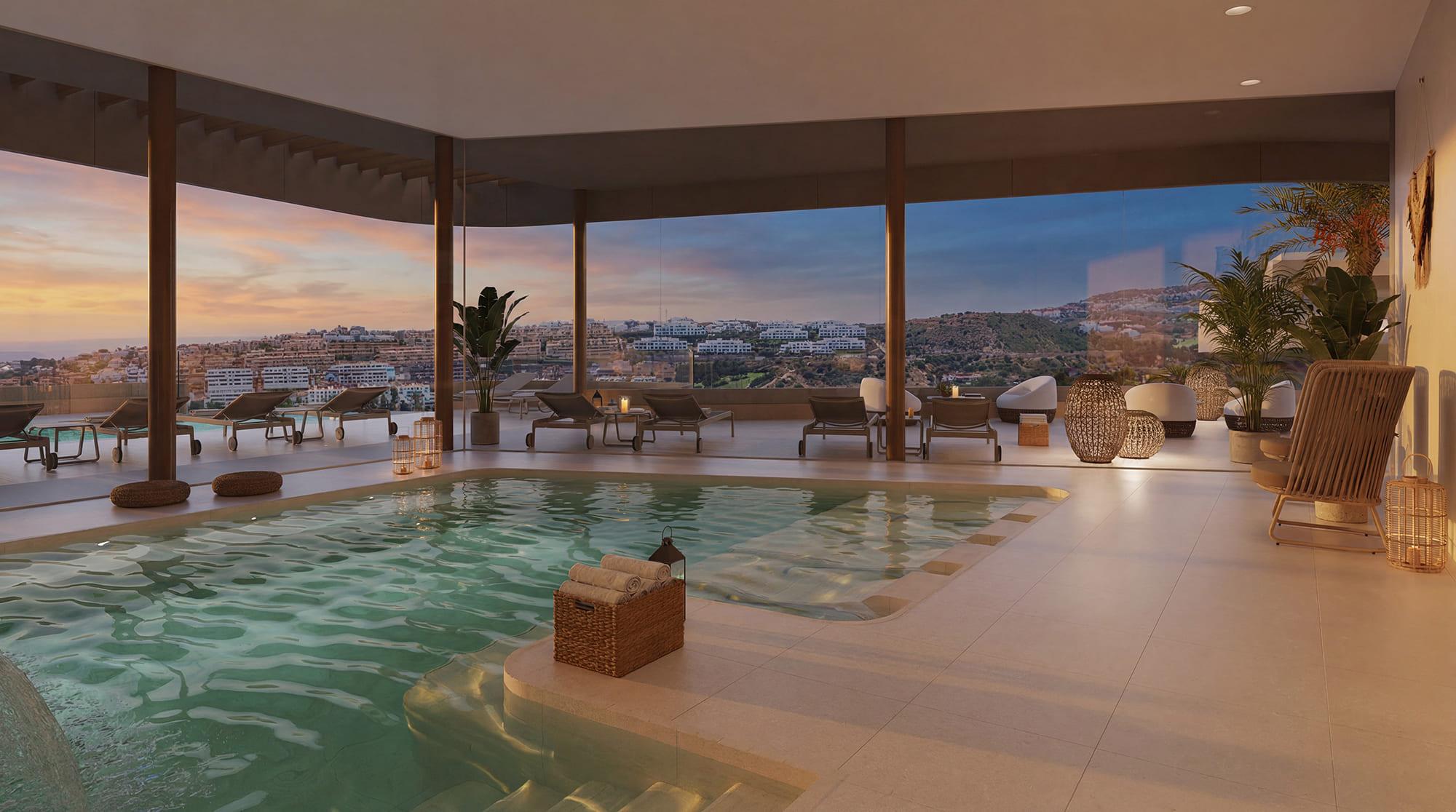 Open-plan kitchen and living area in new-build top-floor penthouse, La Cala de Mijas