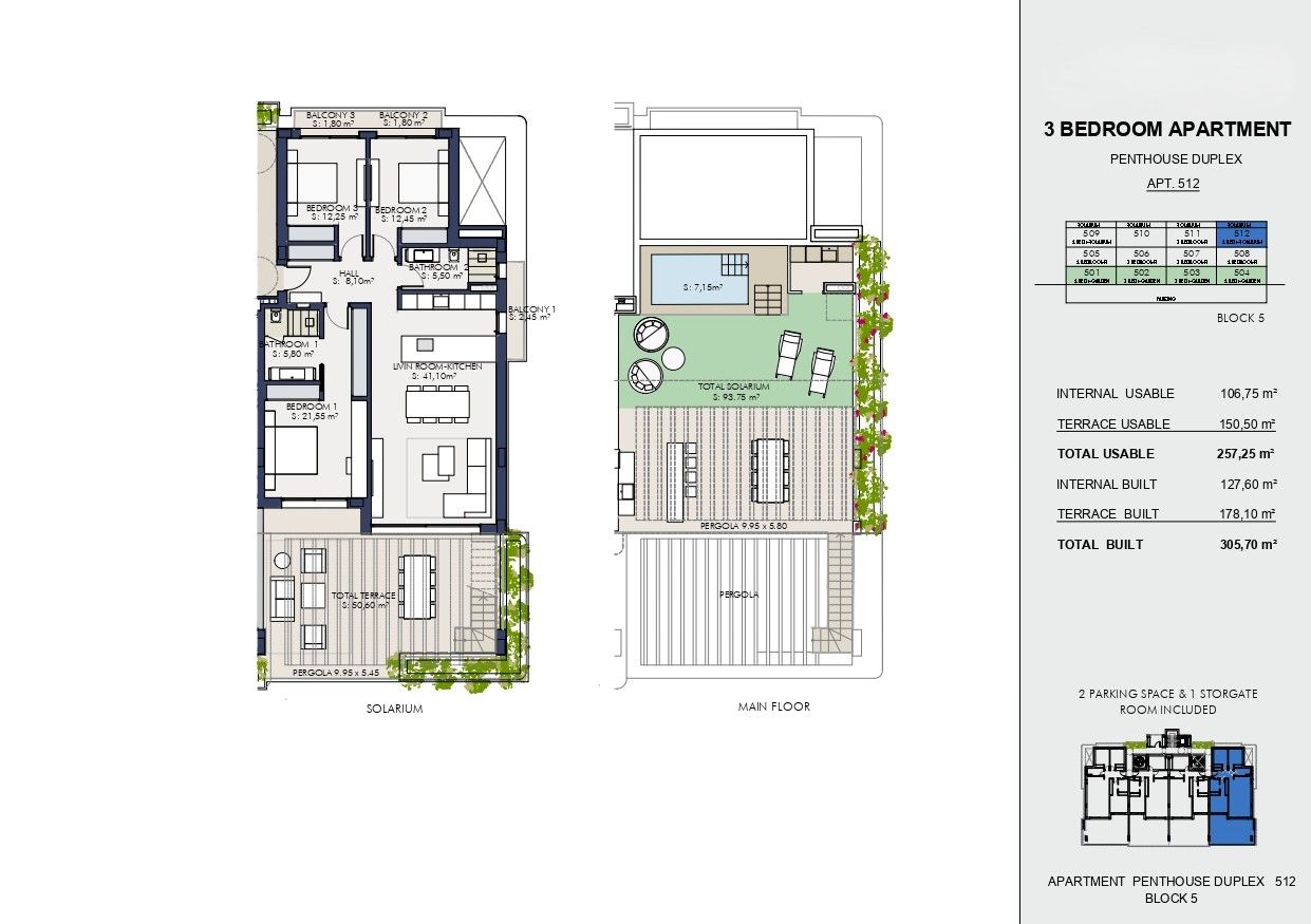 Floor plan of 3-bedroom penthouse on top floor, Nueva Milla De Oro, Estepona