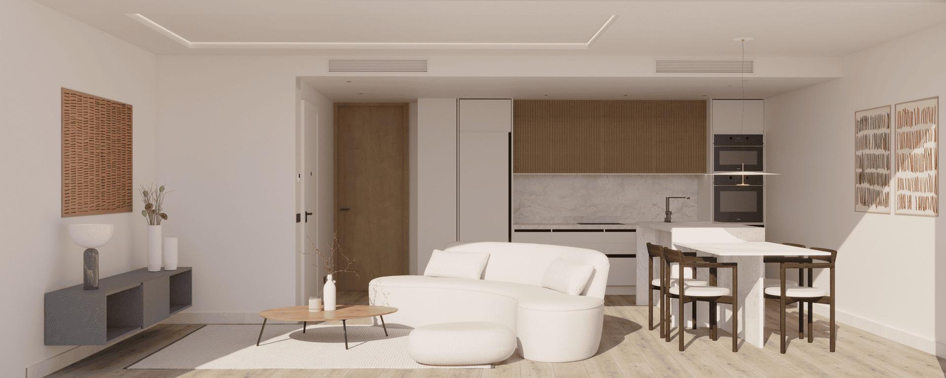 Porcelain tile flooring detail in living area of new-build bungalow, Torre la Mata