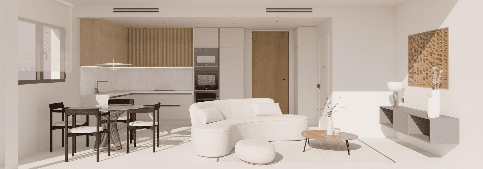Open-plan kitchen and living space in 2-bedroom ground-floor bungalow, Torre la Mata