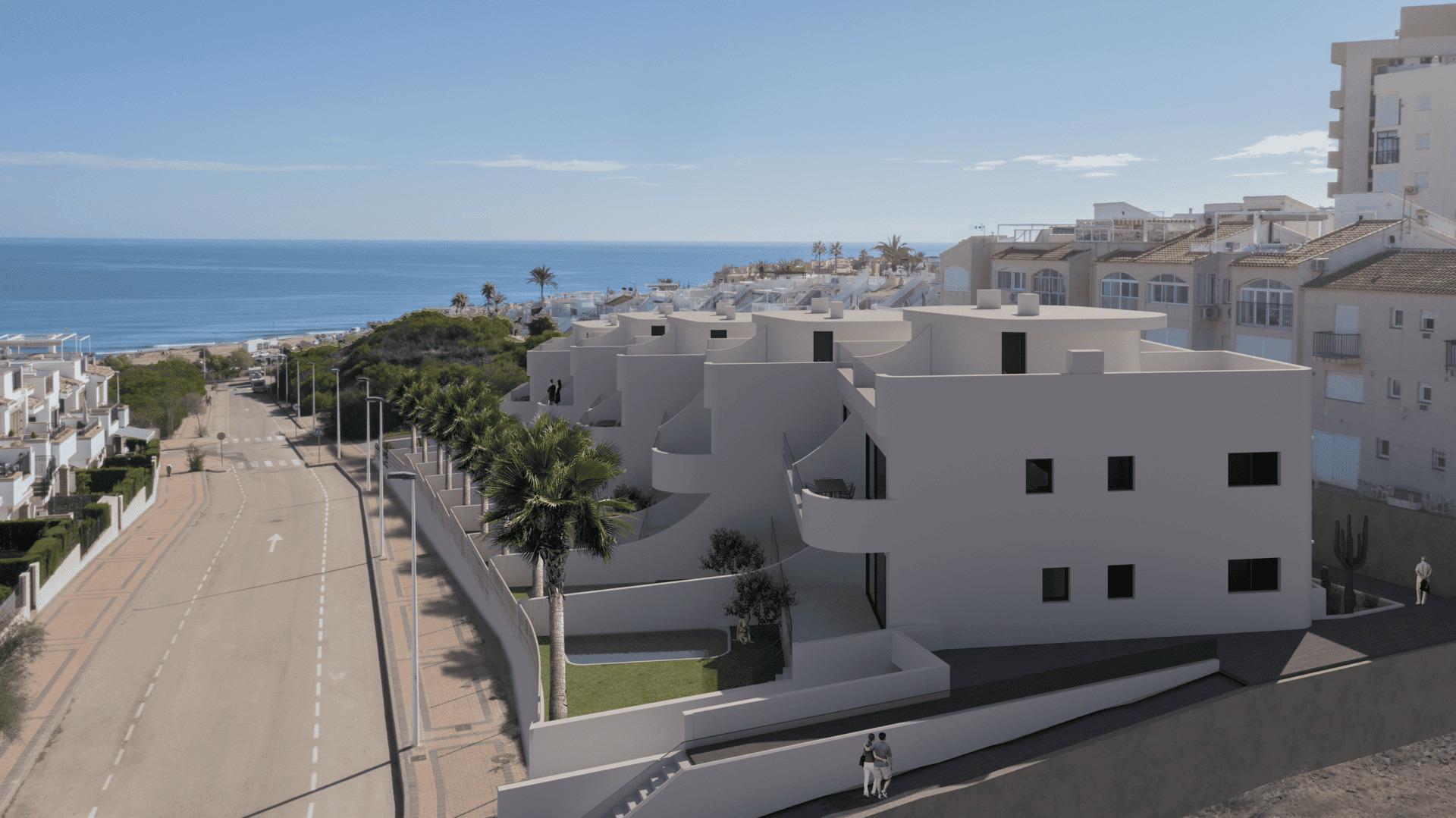 Open-plan living and dining area with porcelain tile flooring in 2-bedroom bungalow, Torre la Mata