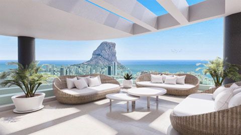 Terrace with outdoor seating area, new-build apartment, Playa Arenal-Bol, Calpe