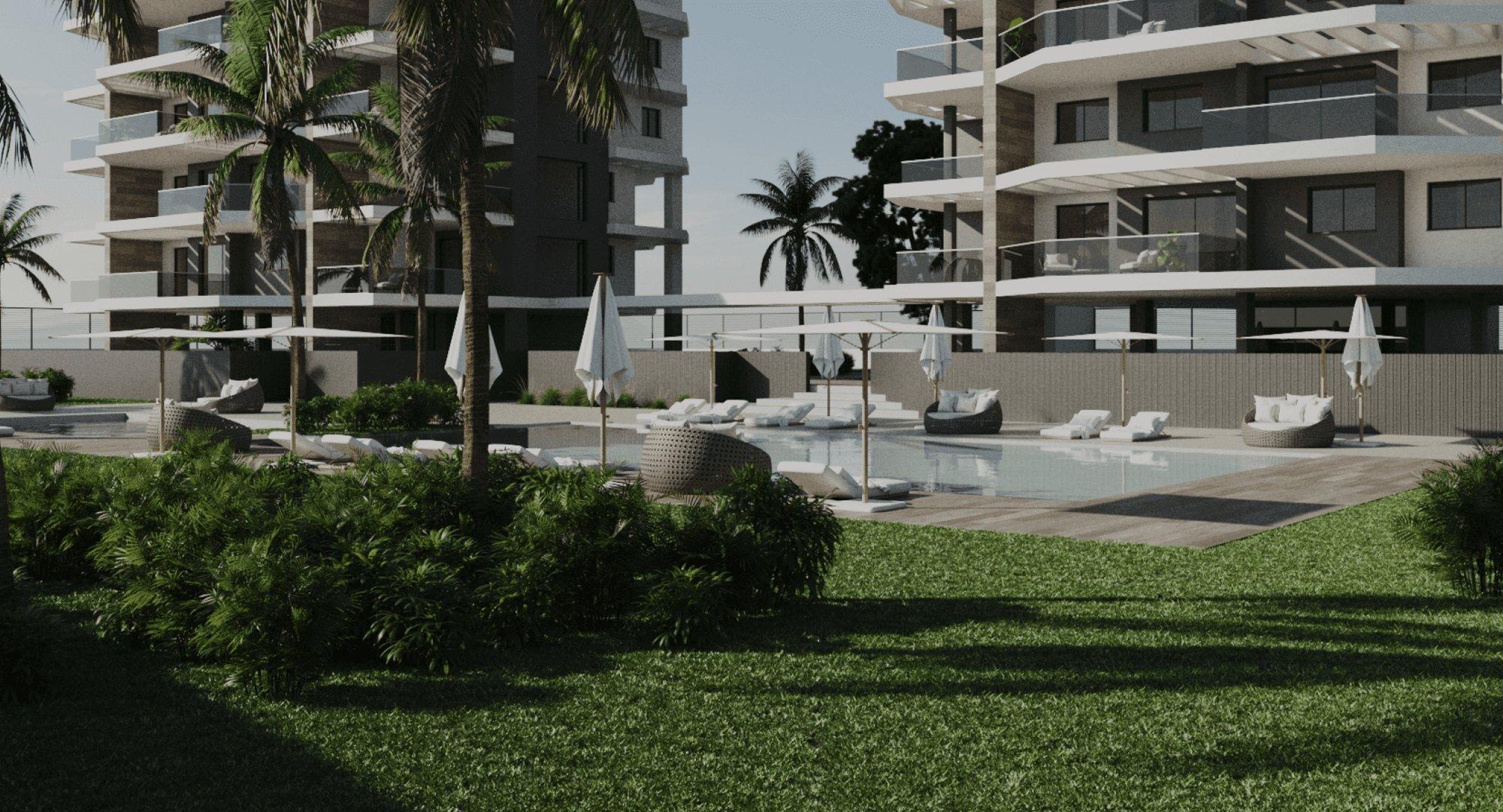 Landscaped gardens within the new-build complex, Playa Arenal-Bol, Calpe