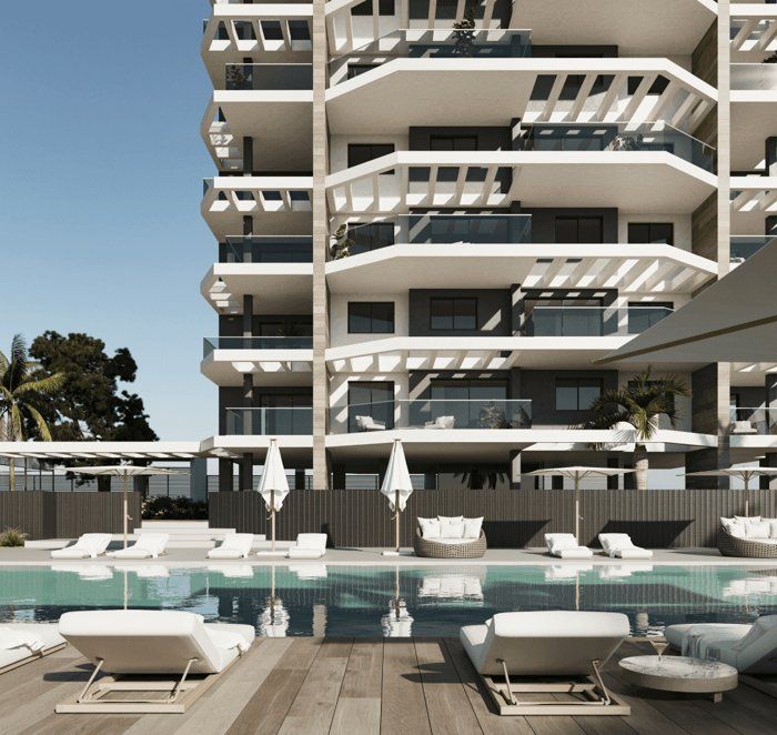 Aerial view of the new-build development in Playa Arenal-Bol, Calpe