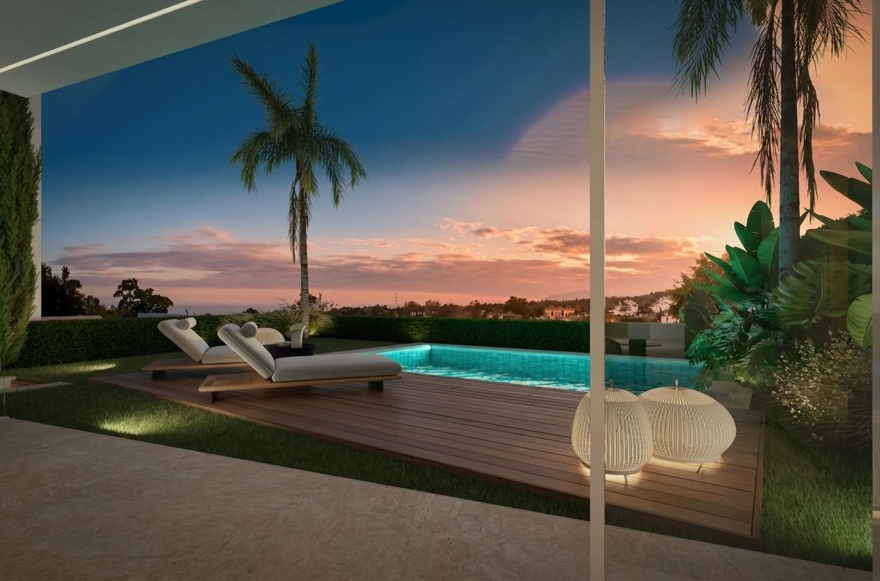 Private garden and pool area, new-build townhouse, Valdeolletas, Marbella