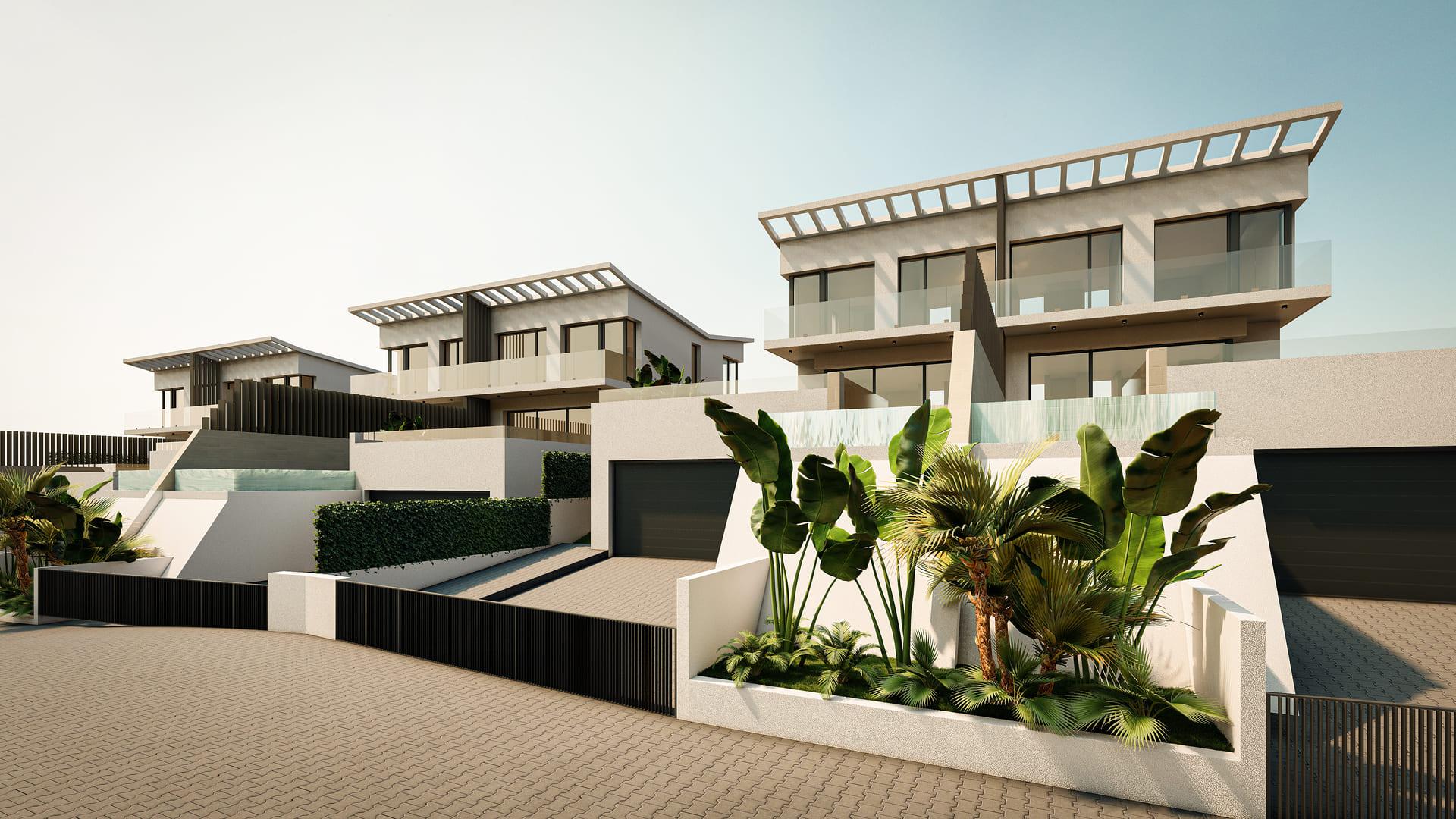 Development overview showing 14-home new-build complex, La Cala Golf