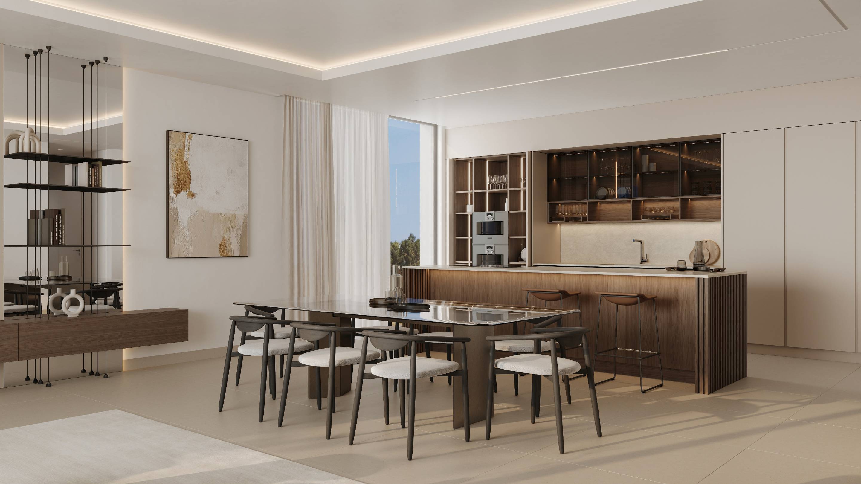 Kitchen storage and integrated appliances in ground-floor bungalow, San Pedro