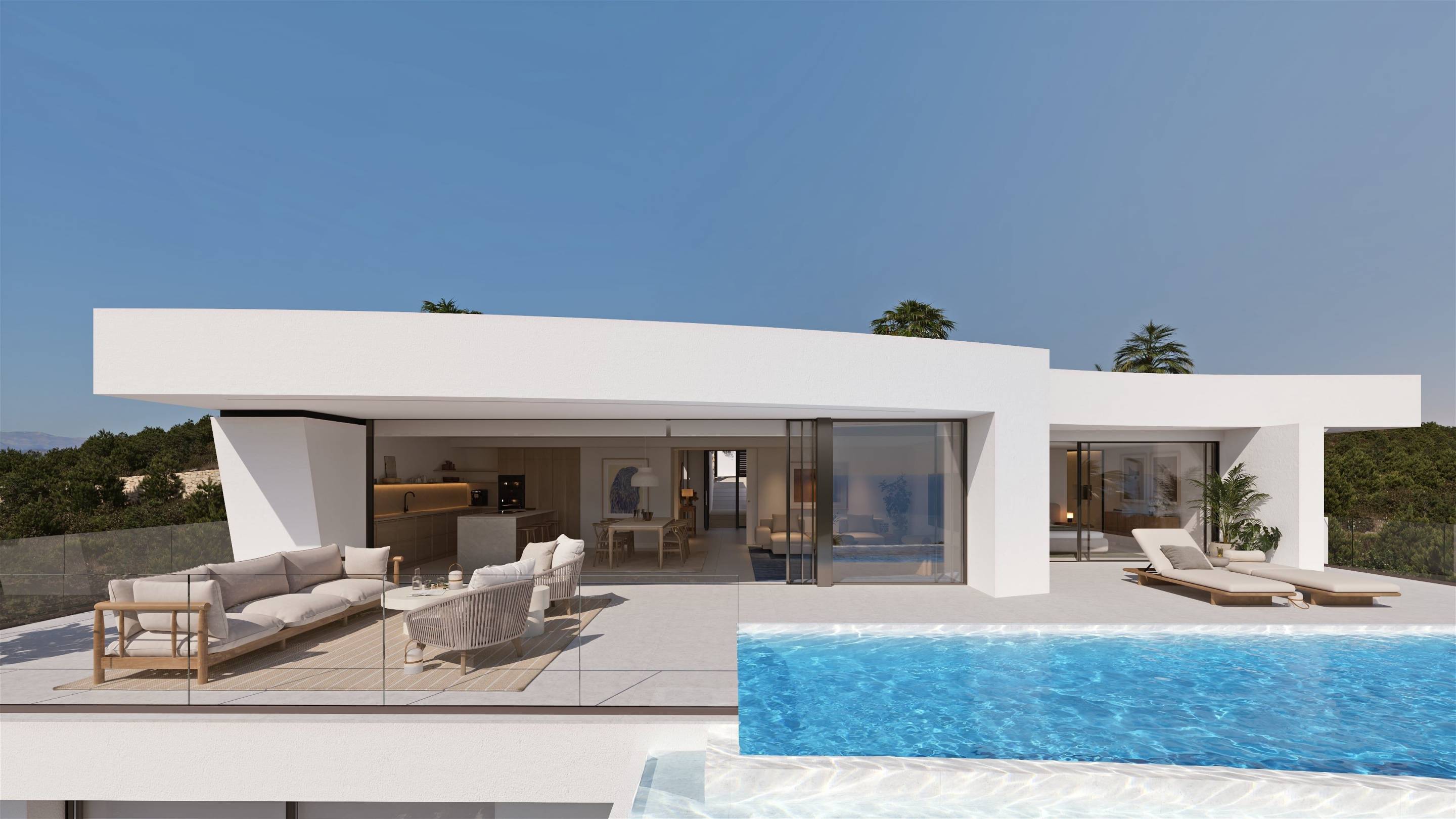 Elevated view of new-build villa and 953m2 plot in Alcassar, Benitachell