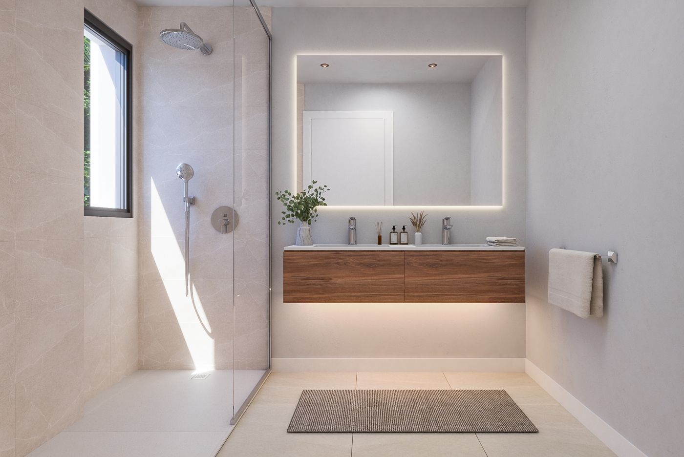 Open-plan living and dining area in 3-bedroom new-build penthouse, Arroyo Vaquero