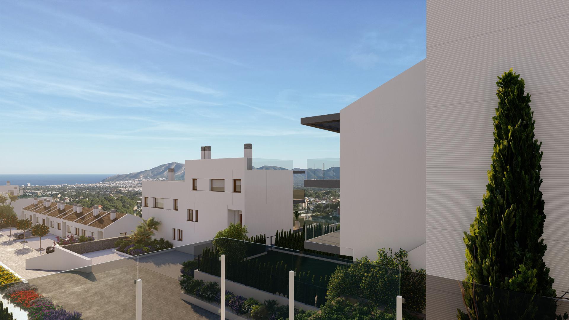 Fitted kitchen with appliances and island unit in new-build townhouse, Montebello, La Nucía