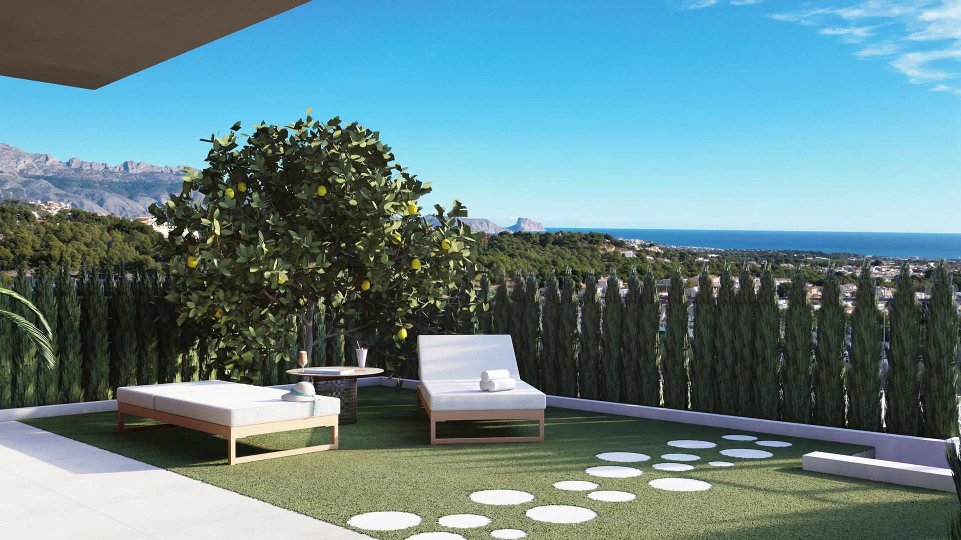 Main bedroom with access to terrace in Montebello townhouse, La Nucía
