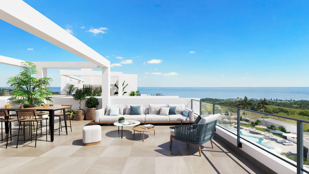 Main bedroom with built-in wardrobes in 3-bedroom new-build apartment, Estepona Golf