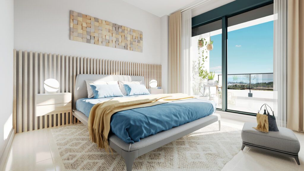 Communal pool and surrounding deck in new-build complex, La Gaspara, Estepona Golf