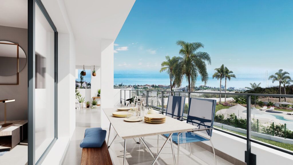 Communal gardens within new-build residential development, La Gaspara, Estepona Golf
