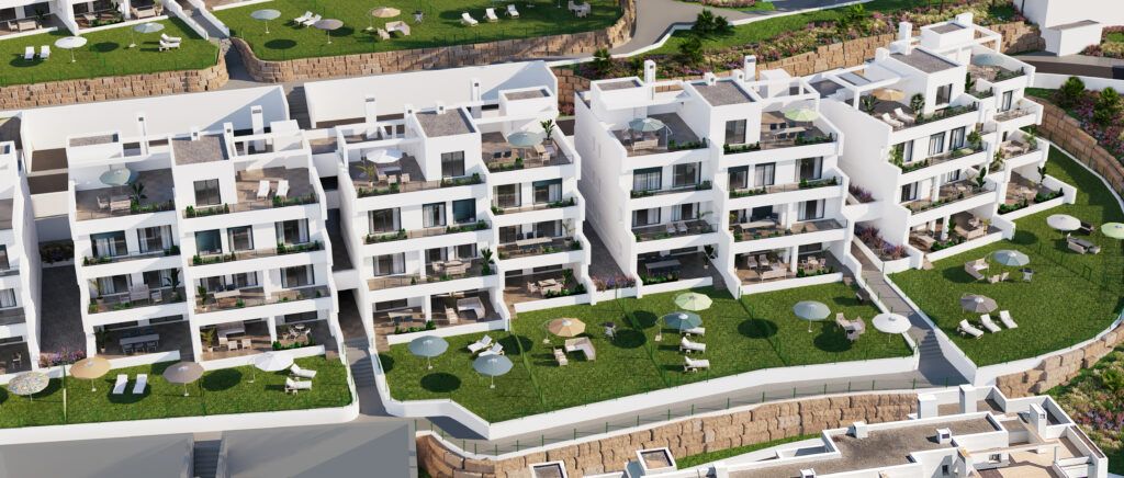 Fully fitted kitchen with integrated appliances and ceramic tiles in new-build penthouse, Estepona Golf