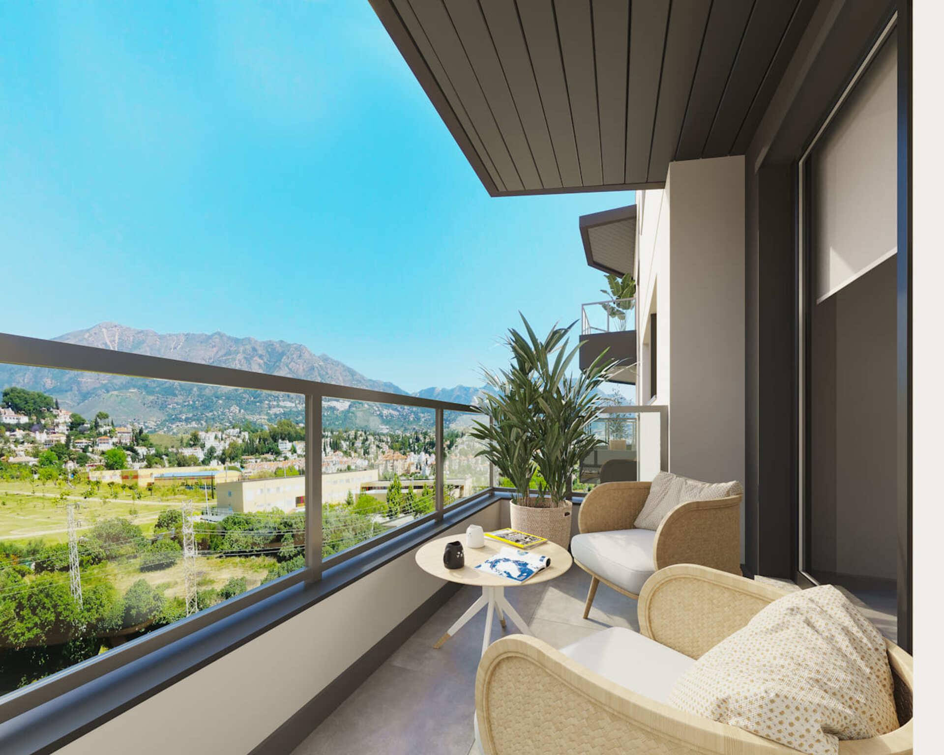 Pool surround and sun terrace at Las Lagunas residential development, Mijas