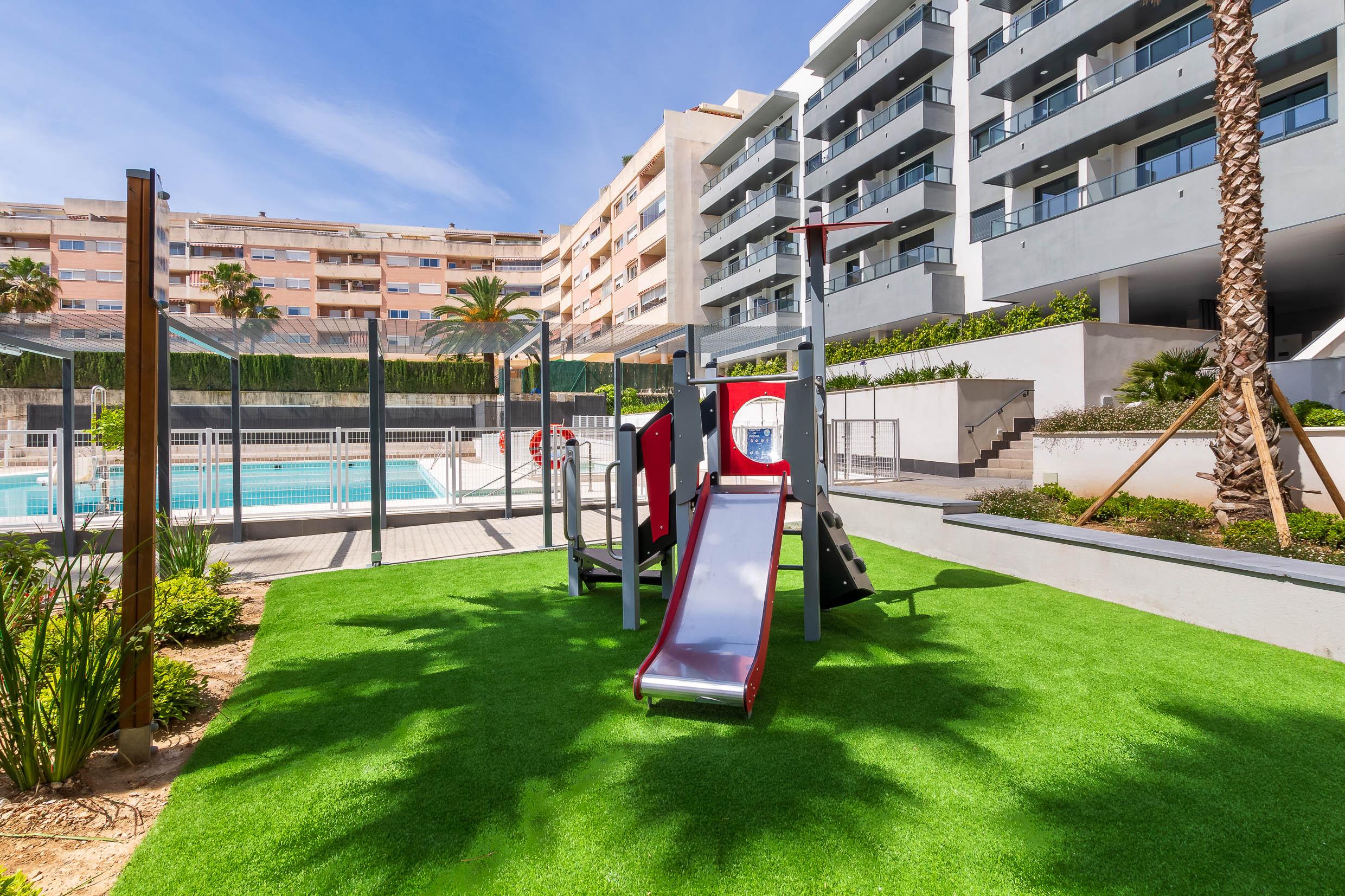 Communal entrance hall in new-build apartment building, Las Lagunas