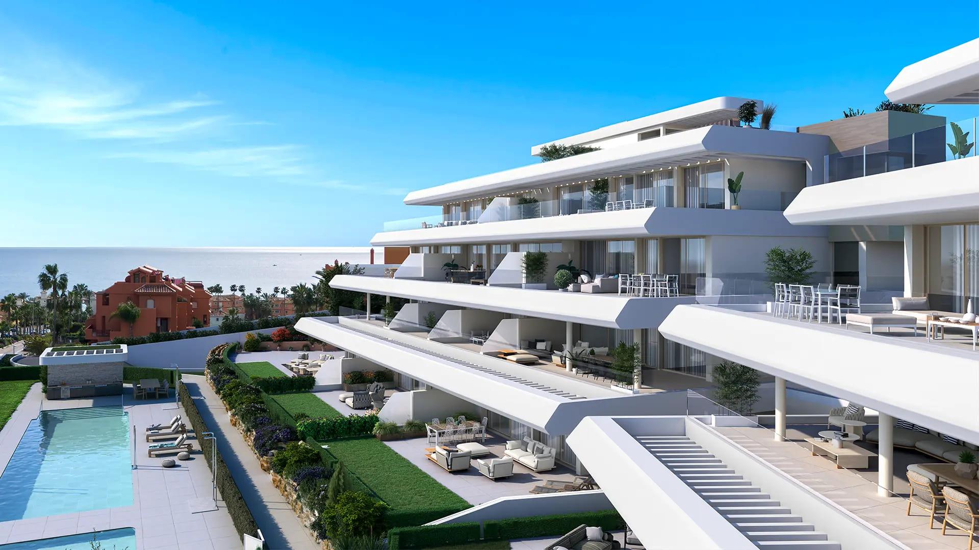Communal garden and landscaped grounds of new-build development, La Galera, Estepona
