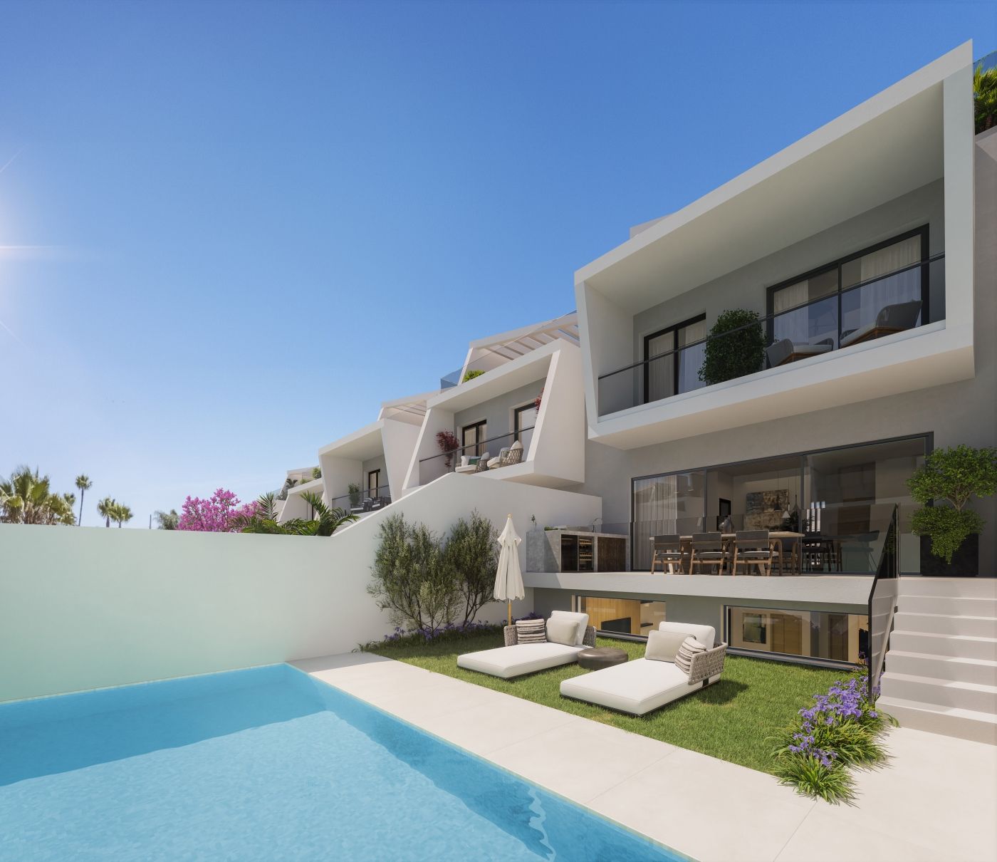 Open-plan living and dining area in 3-bedroom new-build villa, Whater Gardens, Estepona
