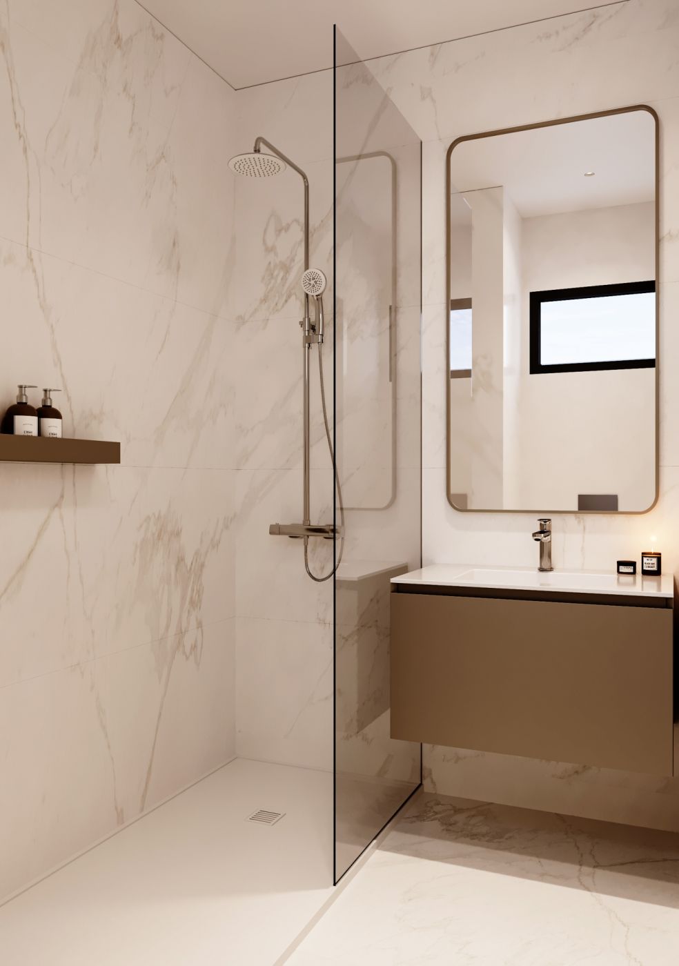 Bathroom floor and wall tiling detail, new-build apartment, El Castillo