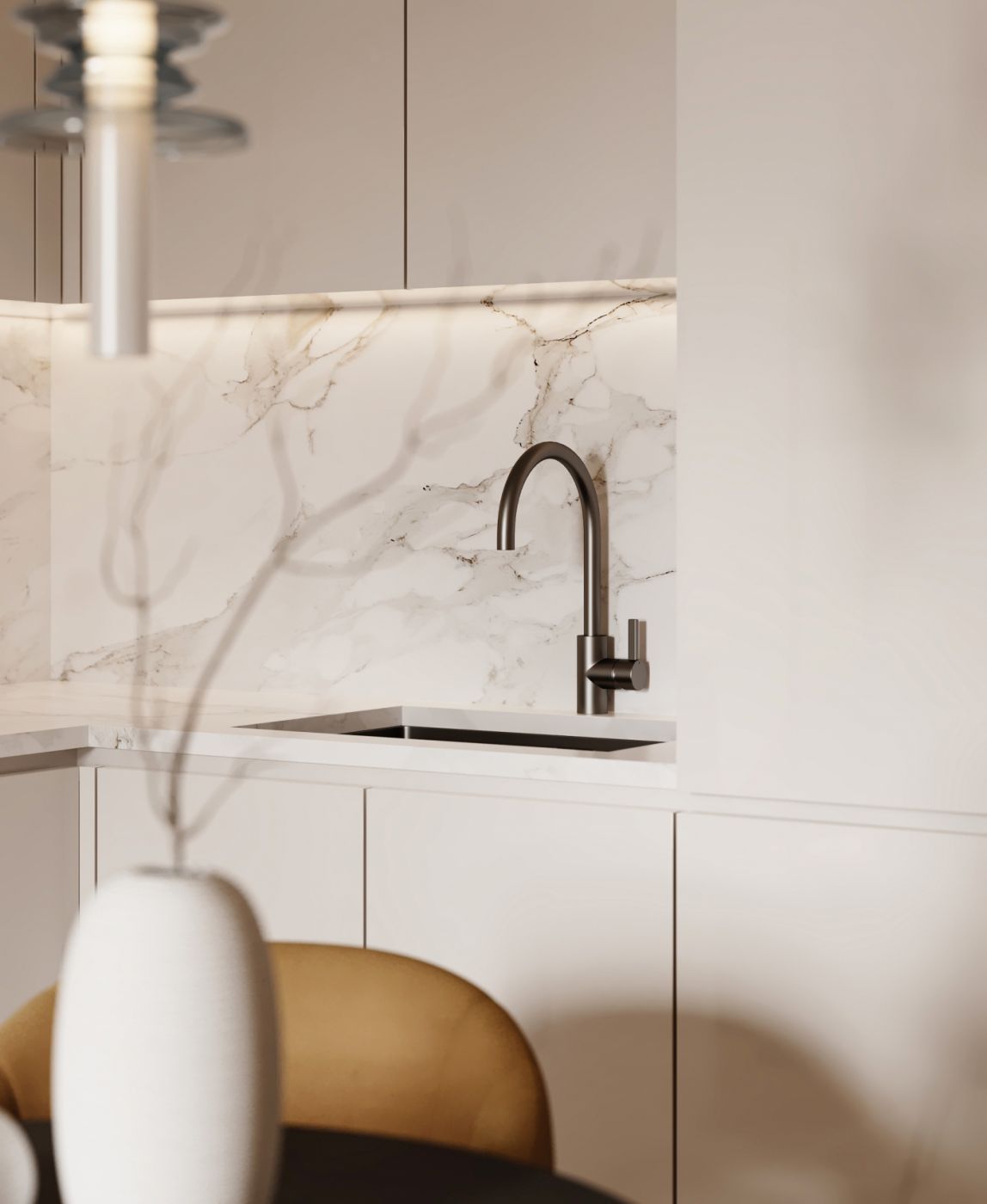 Kitchen worktop and appliances in new-build penthouse, El Castillo, Manilva
