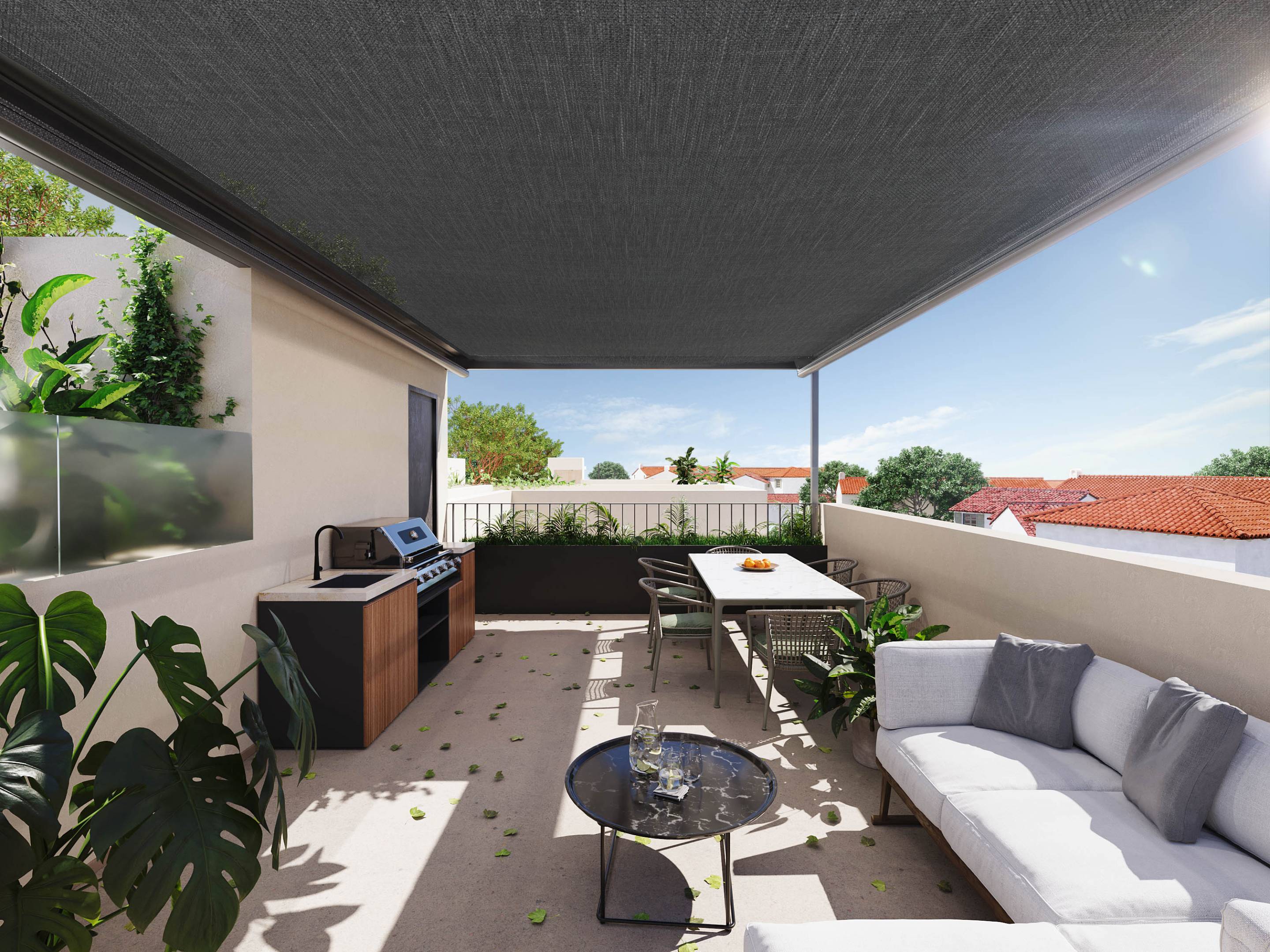 Open-plan kitchen and living area in new-build townhouse, Pedregalejo