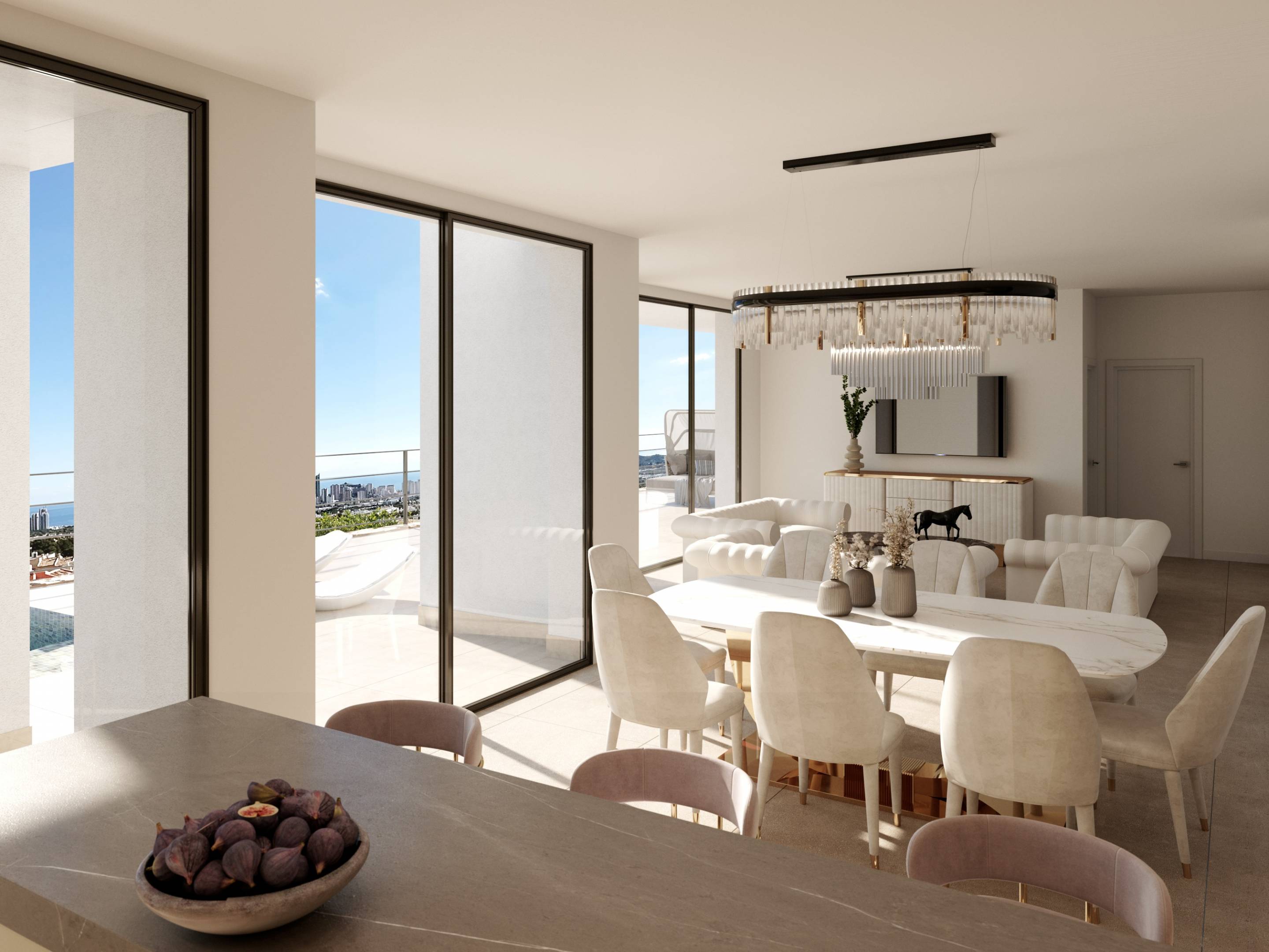 Rear exterior of new-build 5-bedroom villa, Sierra Cortina, Finestrat
