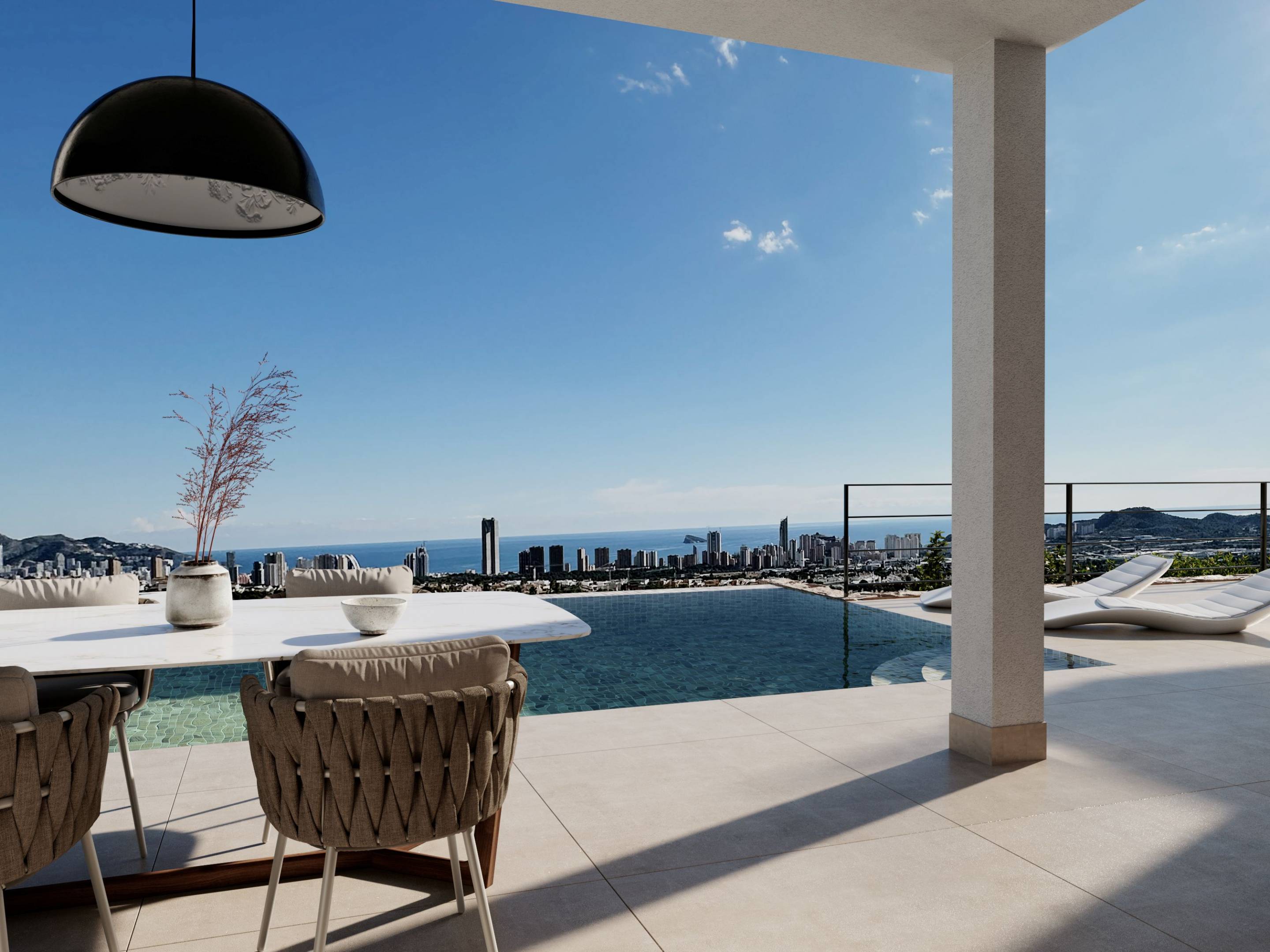 Side elevation of new-build 5-bedroom villa, Sierra Cortina, Finestrat