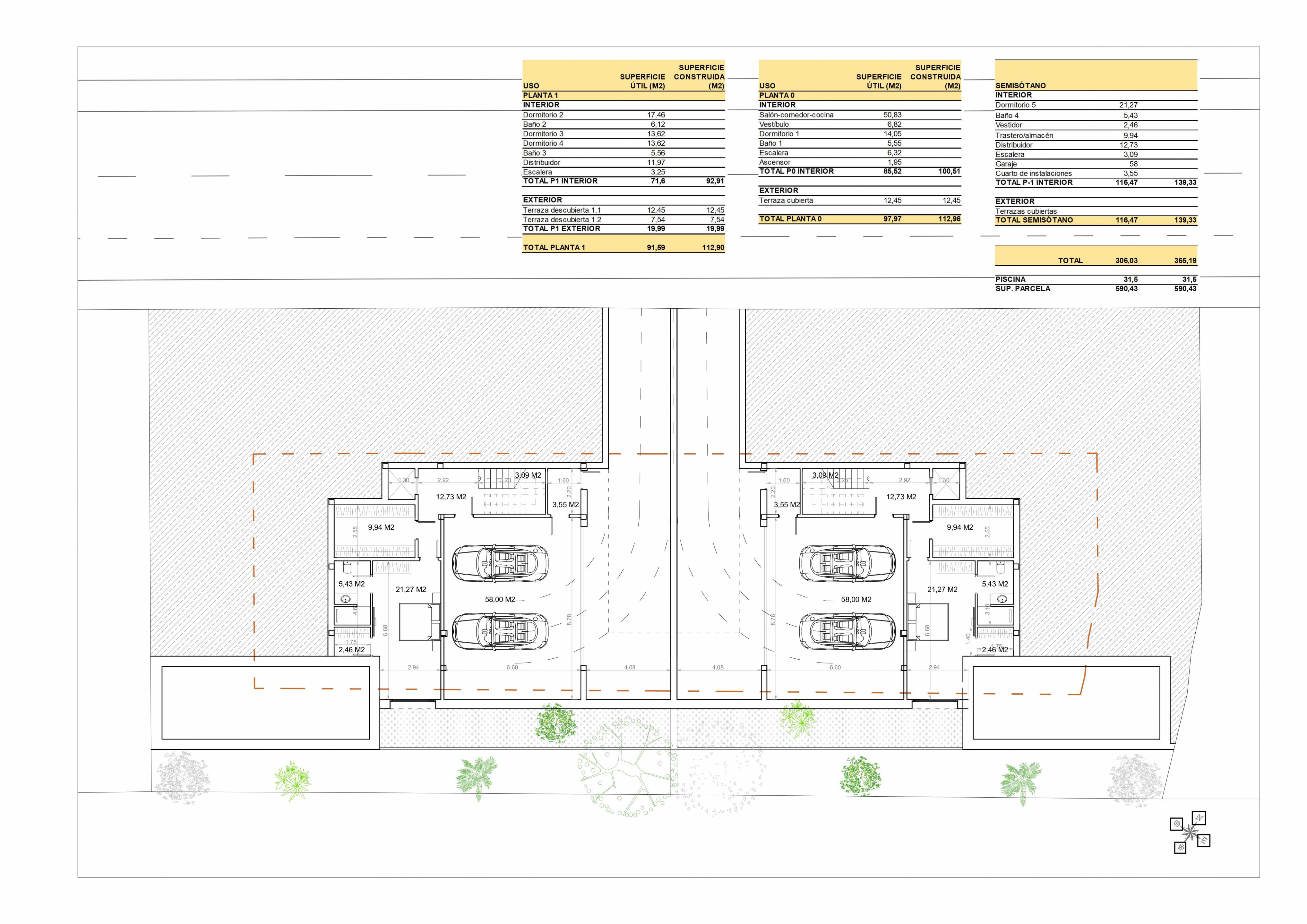 Upper-floor plan of new-build villa in Sierra Cortina, Finestrat