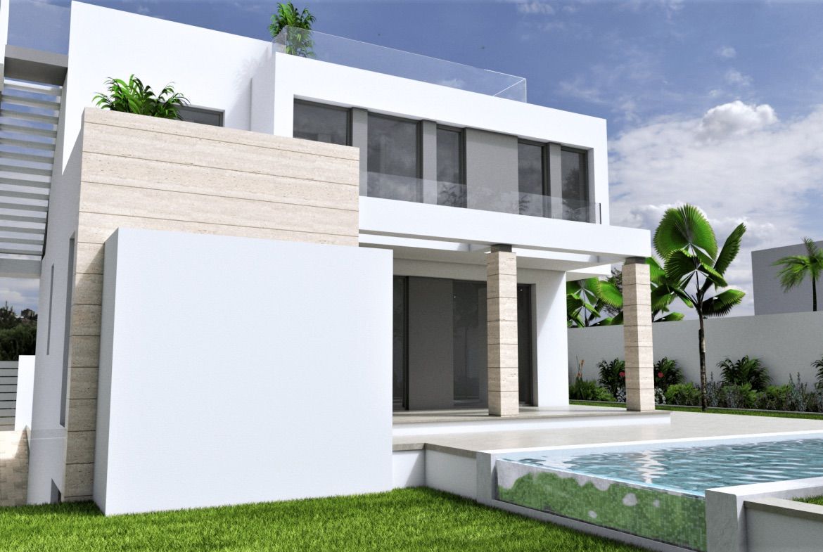 Street-facing frontage of new-build villa for sale in Sector 25, Torrevieja
