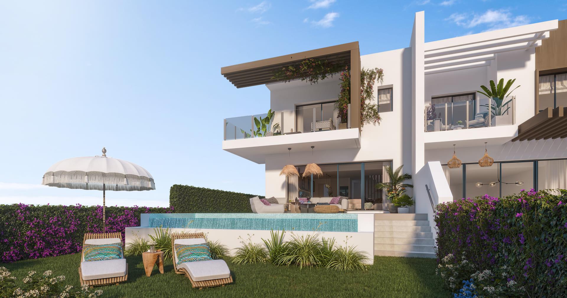 Street-level view of new-build villa development site, Calaburra, Mijas