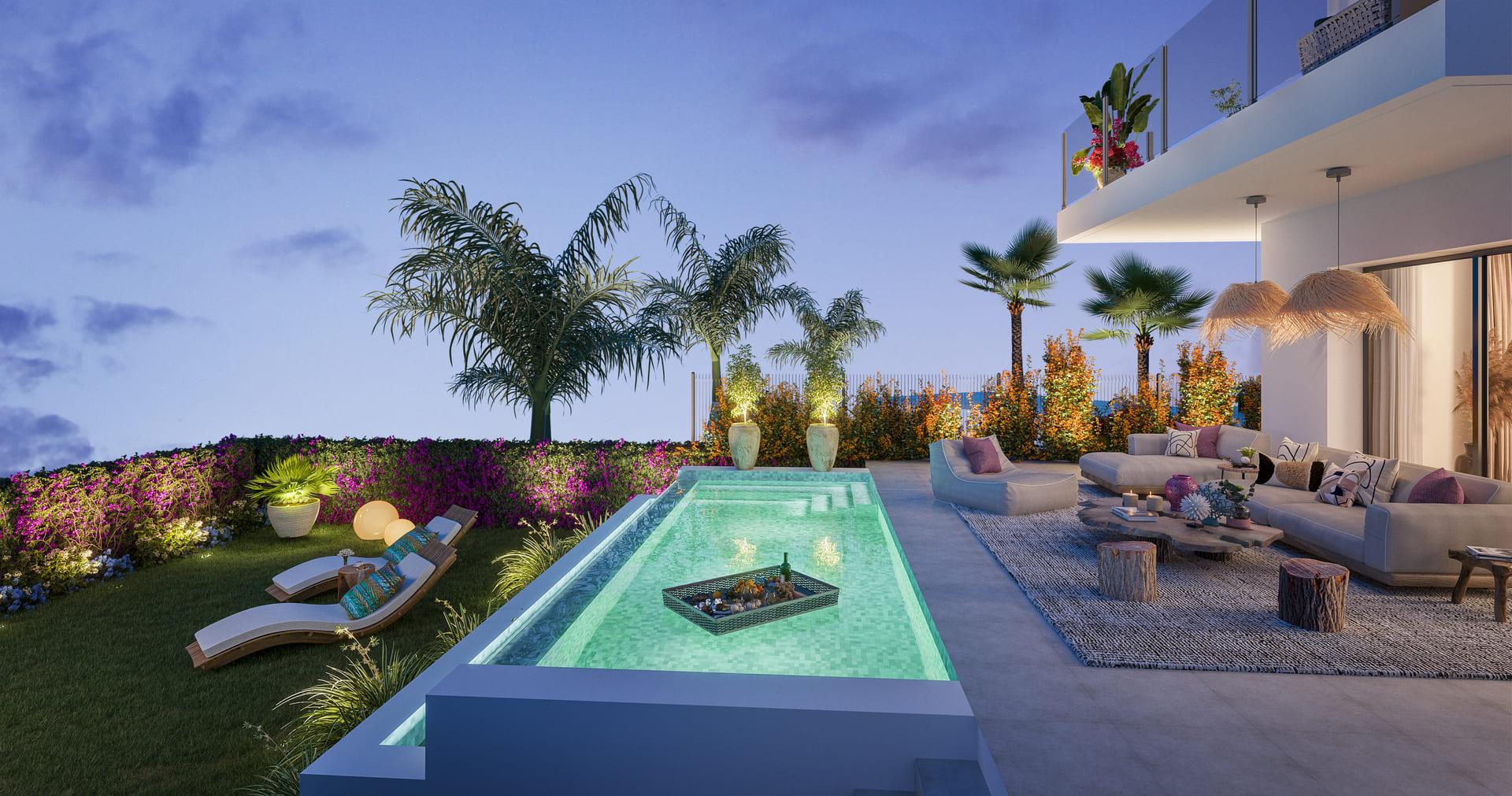 Master bedroom with built-in storage in 3-bedroom new-build villa, Calaburra