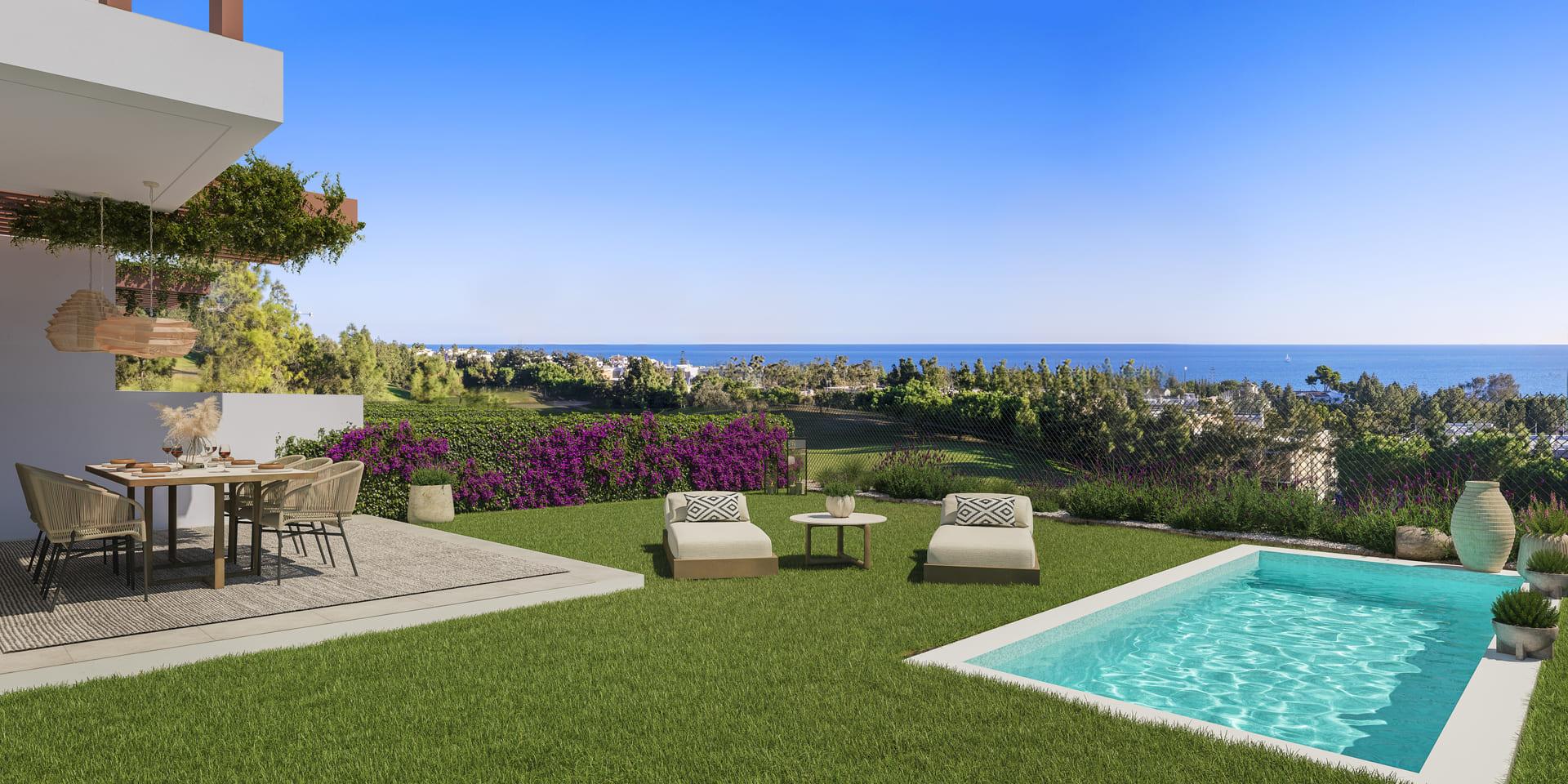 Communal pool in residential development, Calaburra, Mijas
