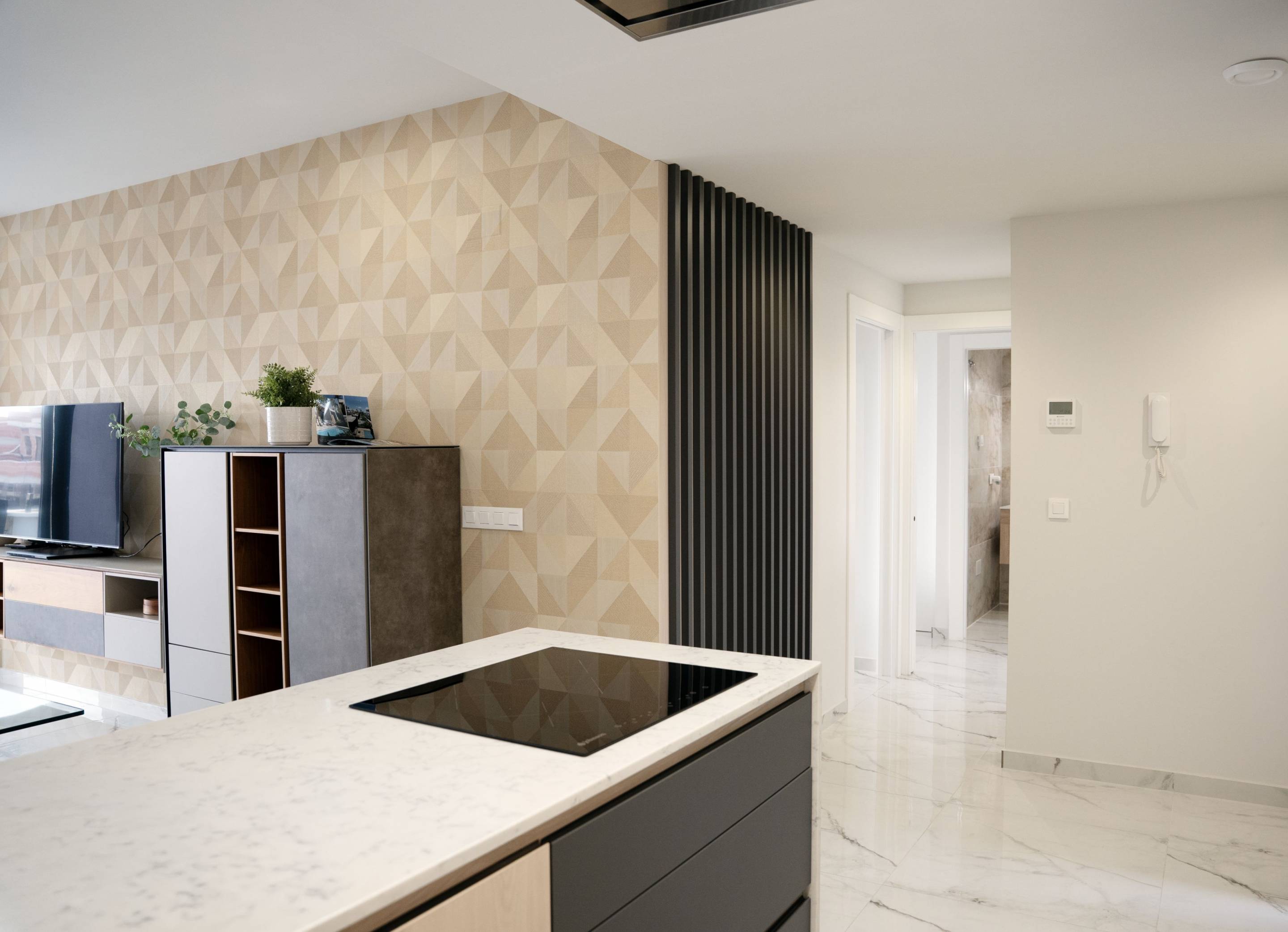 Bedroom interior with tiled floor and window, new-build bungalow, Lo Marabu