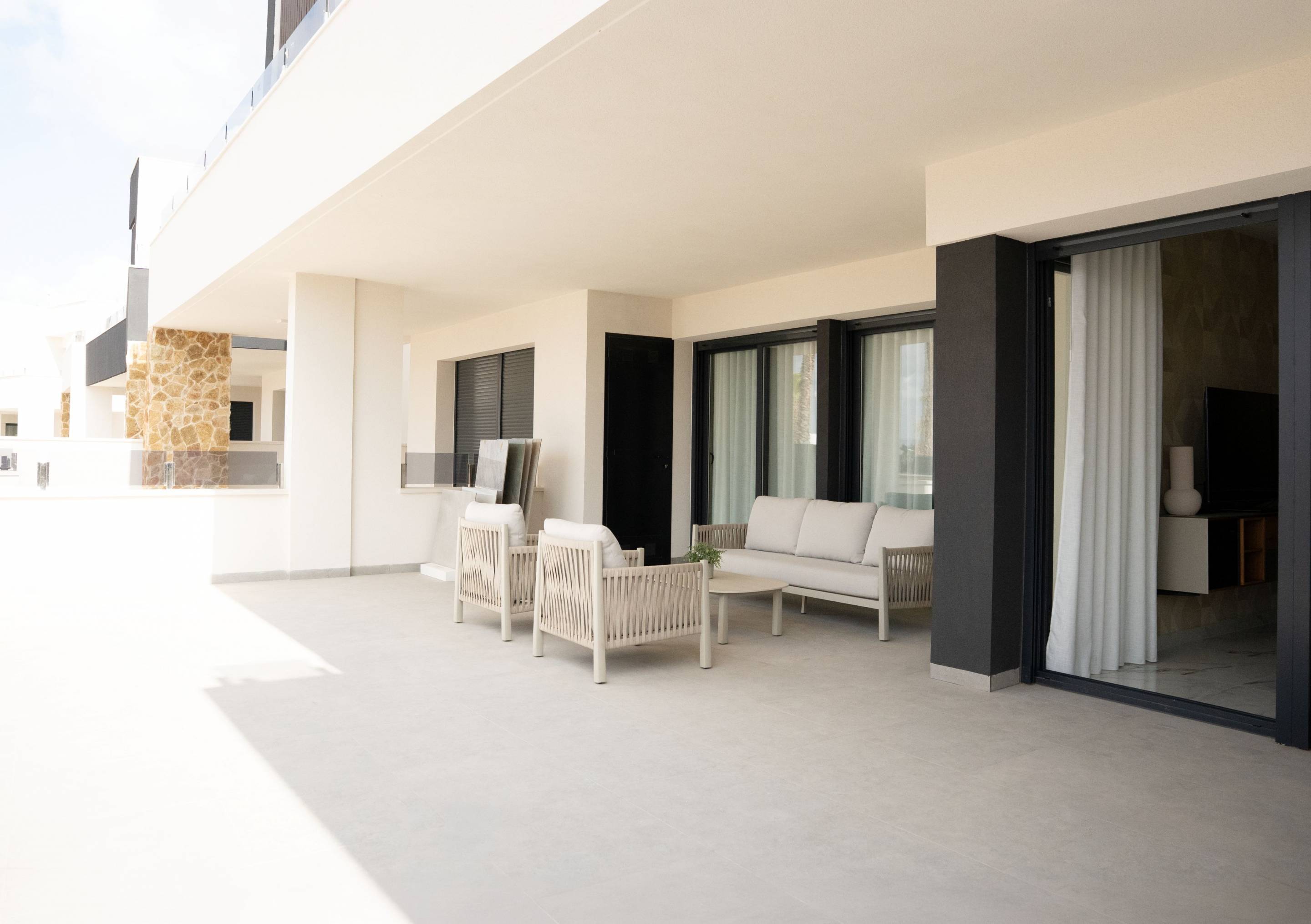 Living room with tiled flooring, new-build bungalow, Lo Marabu, Rojales