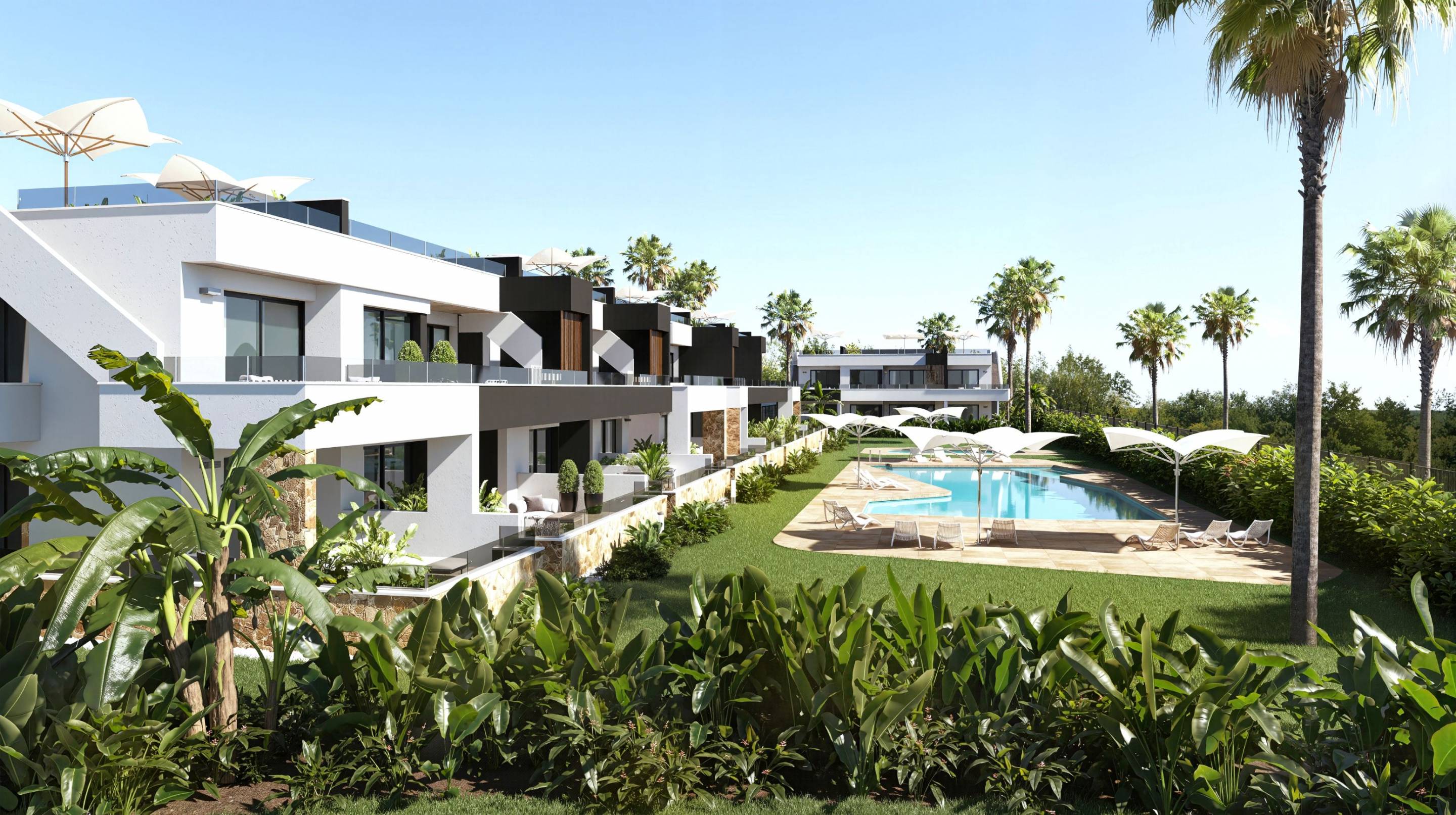 Outdoor area and garden adjacent to bungalow unit, Lo Marabu, Rojales
