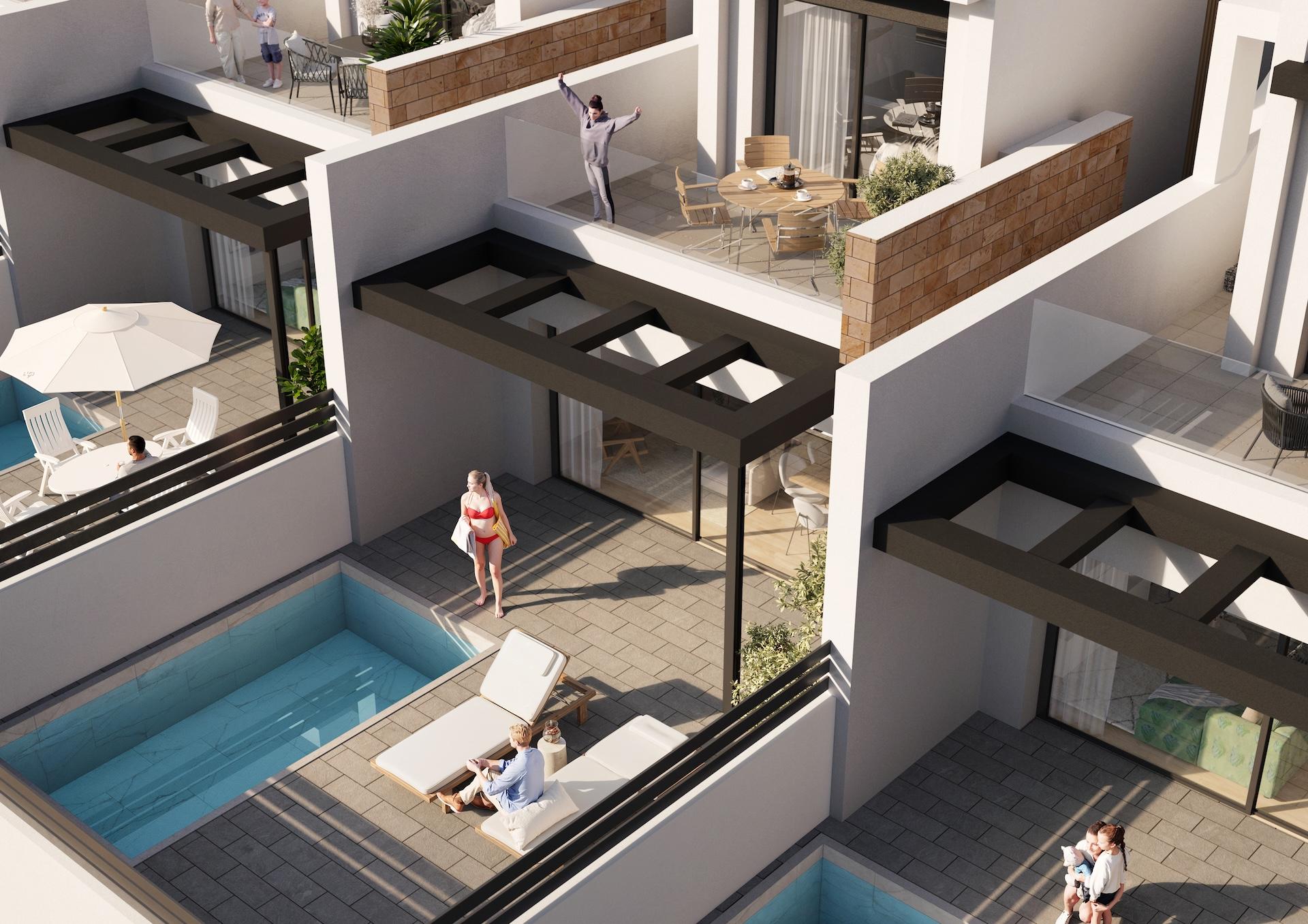 Rear terrace and garden area in 3-bedroom townhouse, Zona los Frutales