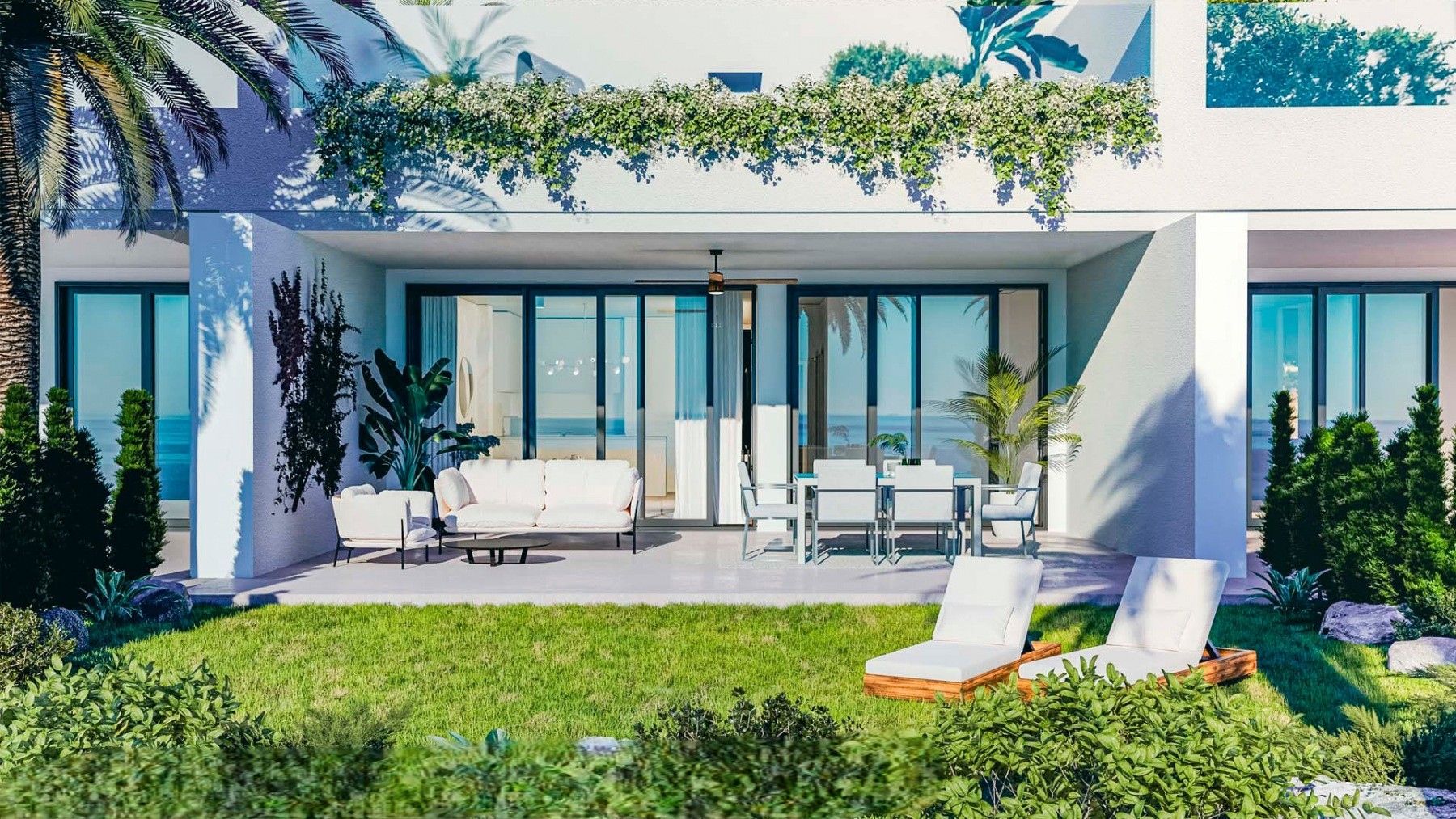 Open-plan living and dining area in 193 m2 new-build penthouse, El Higuerón
