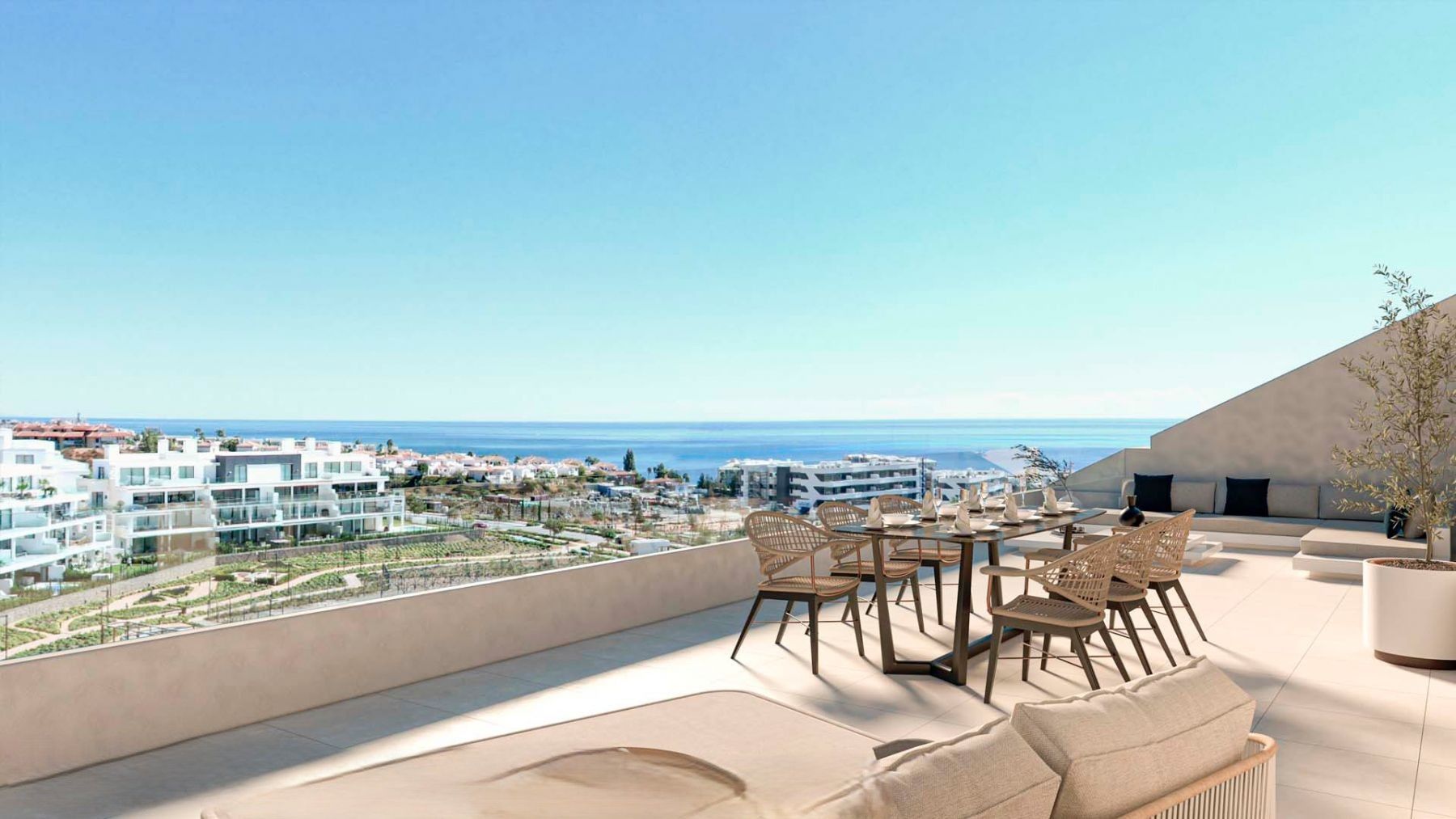 Landscaped communal gardens in new-build development, El Higuerón, Fuengirola