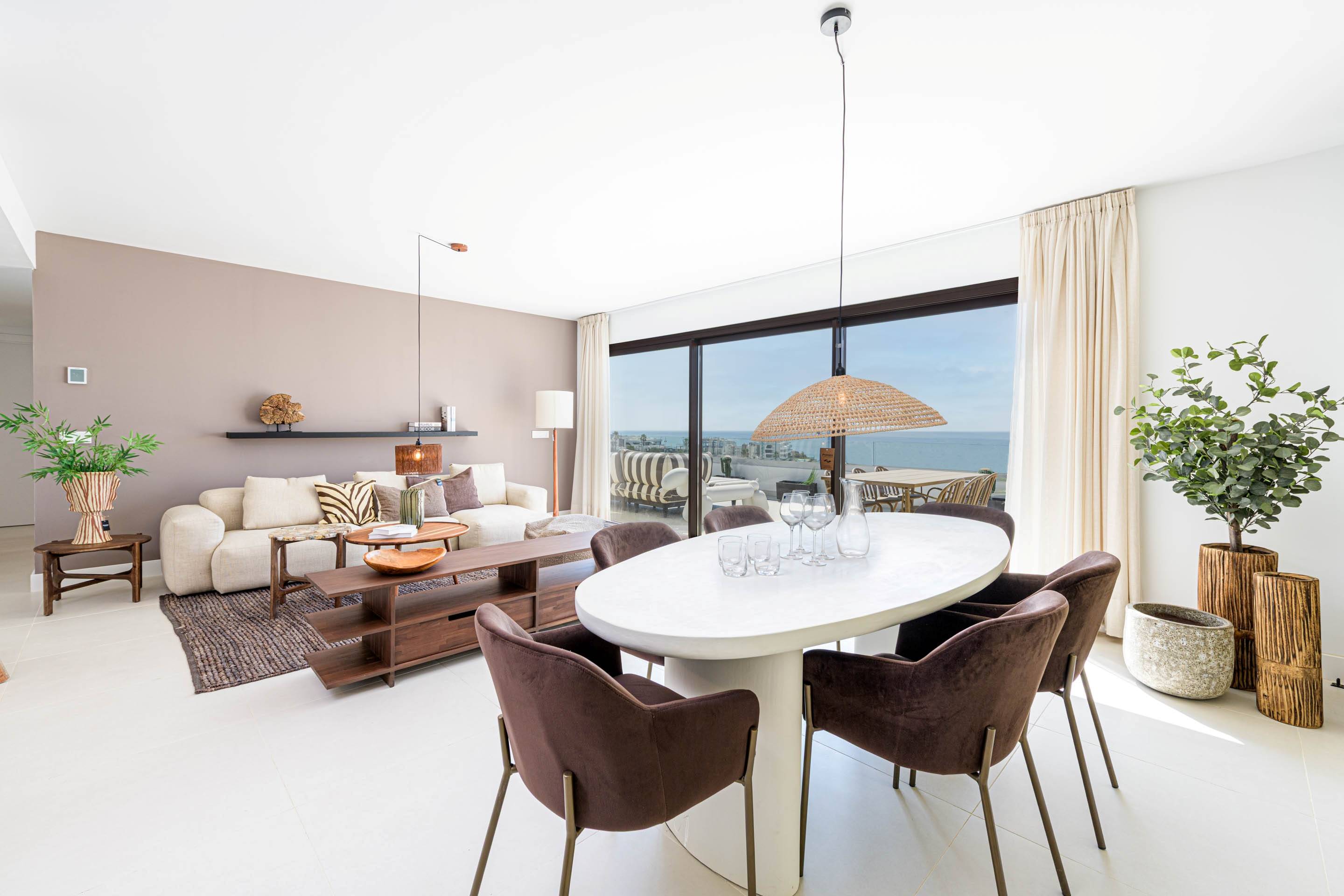 Exterior terrace furniture and paving on third floor, new-build penthouse, El Higuerón