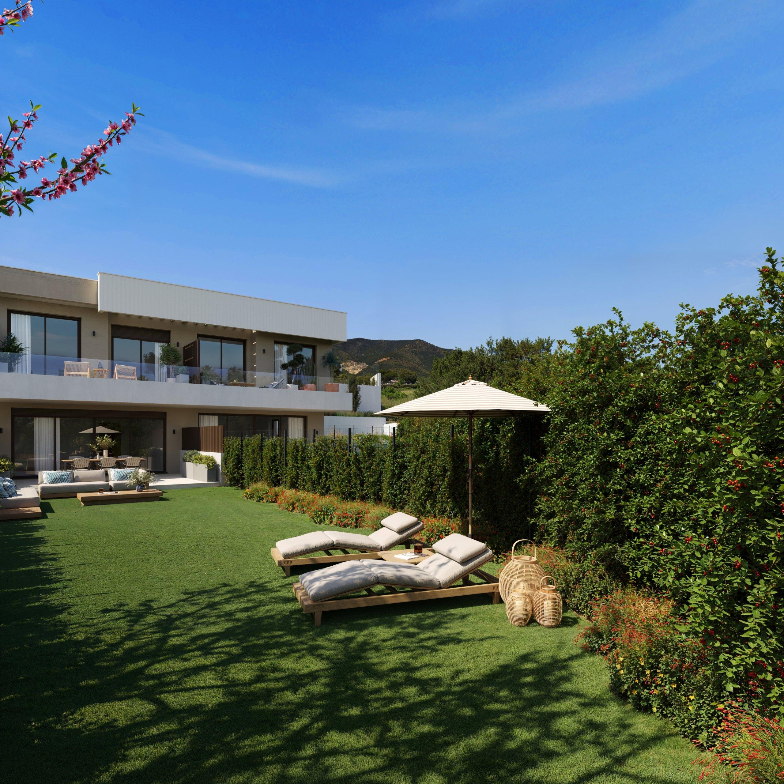 Landscaped communal gardens in new-build development, El Higuerón, Fuengirola